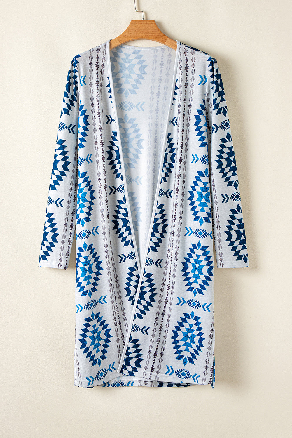 Sky Blue Western Open Front Long Cardigan