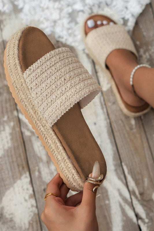 White Boho Woven Non-slip Wedge slides