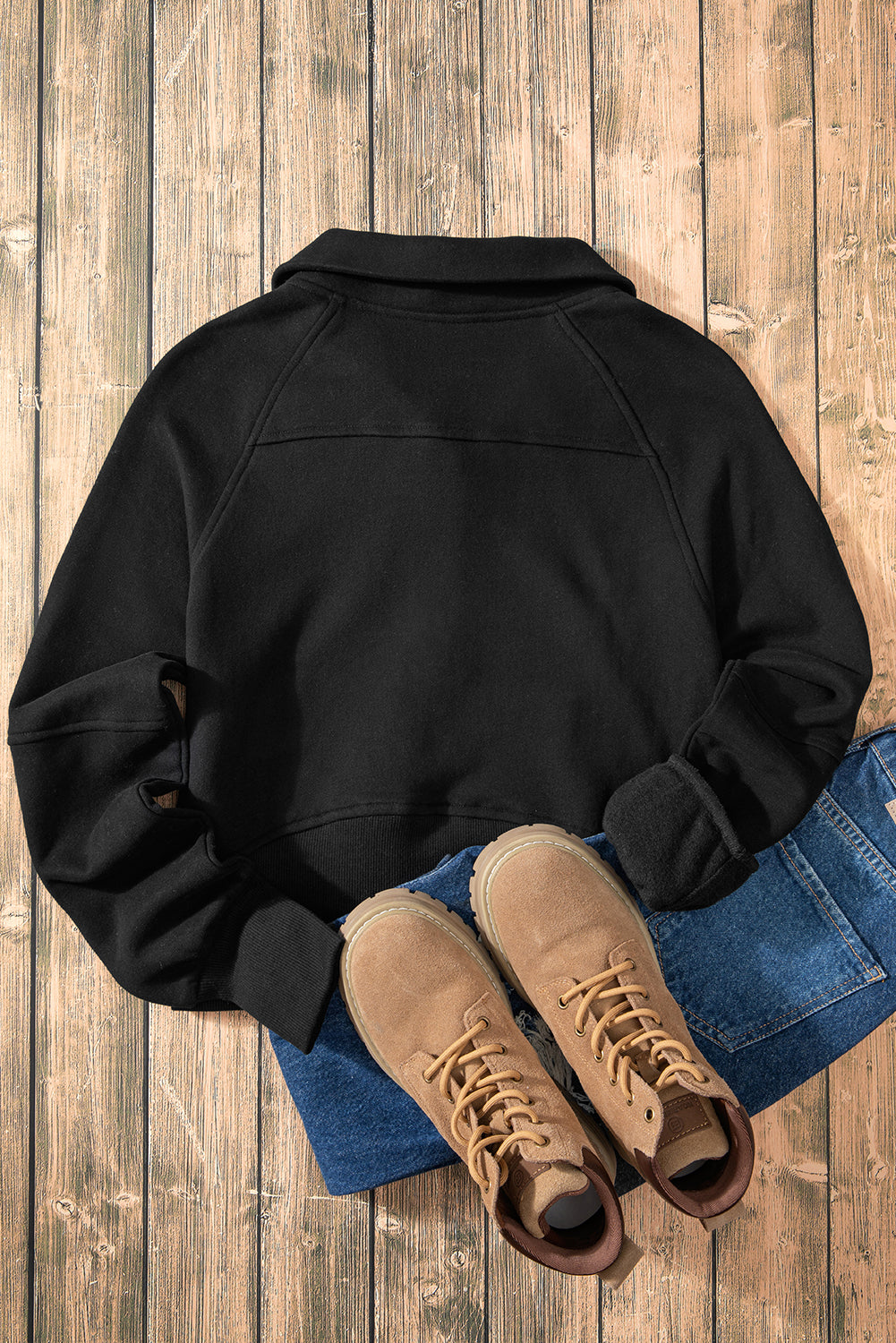 Black Fleece Lined Zip Up Sleeve Sweatshirt