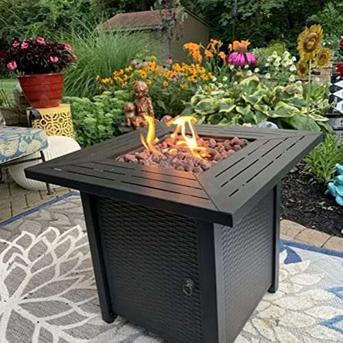 Propane Fire Pit Table, 28 Inch 50,000 BTU Auto-Ignition Gas Fire Pit Table, CSA Certification, Rattan-Look with 6.6 Lbs Lave Rock for Garden/Patio/Porch/Backyard.