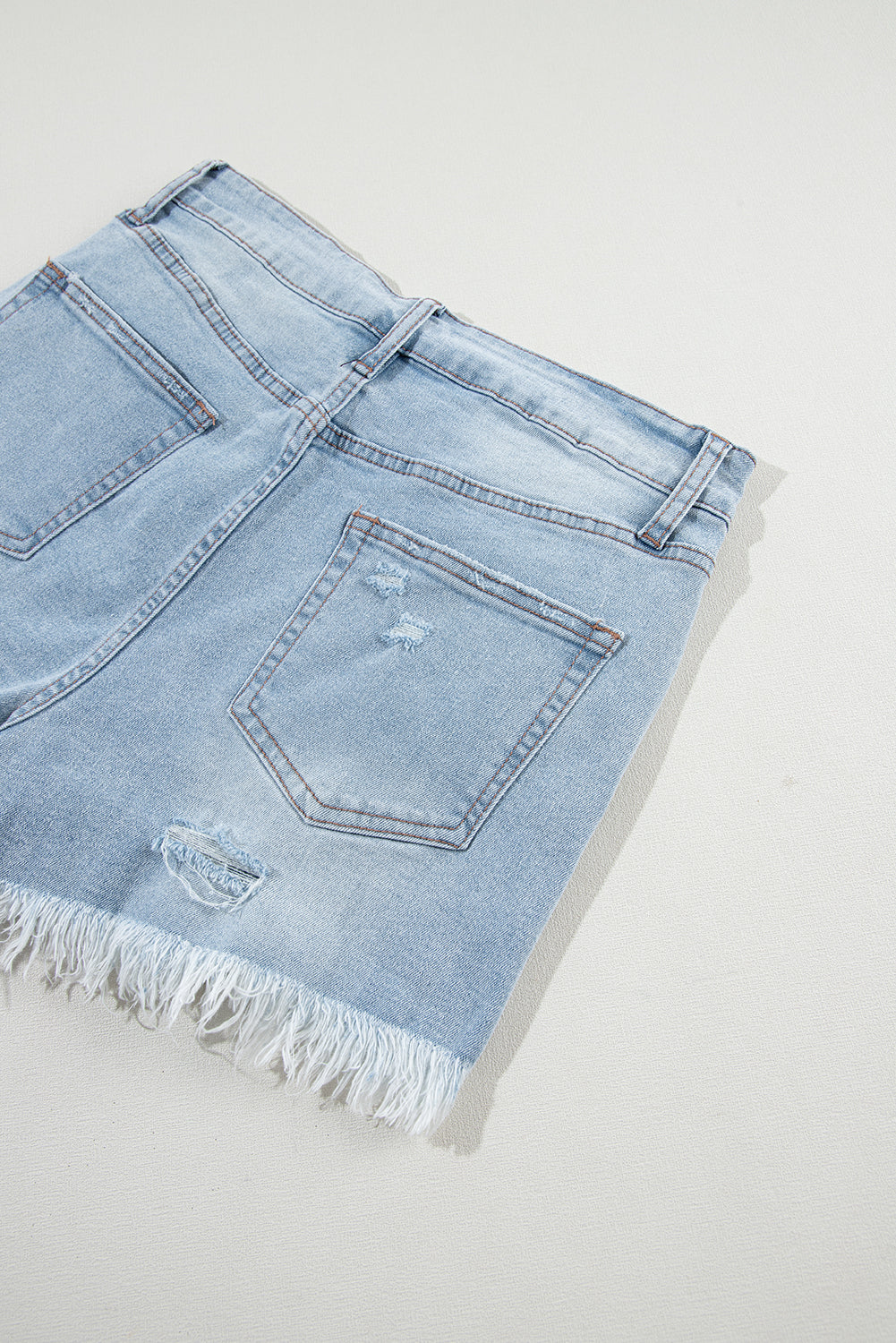 Light Blue Distressed High Waist Denim Shorts