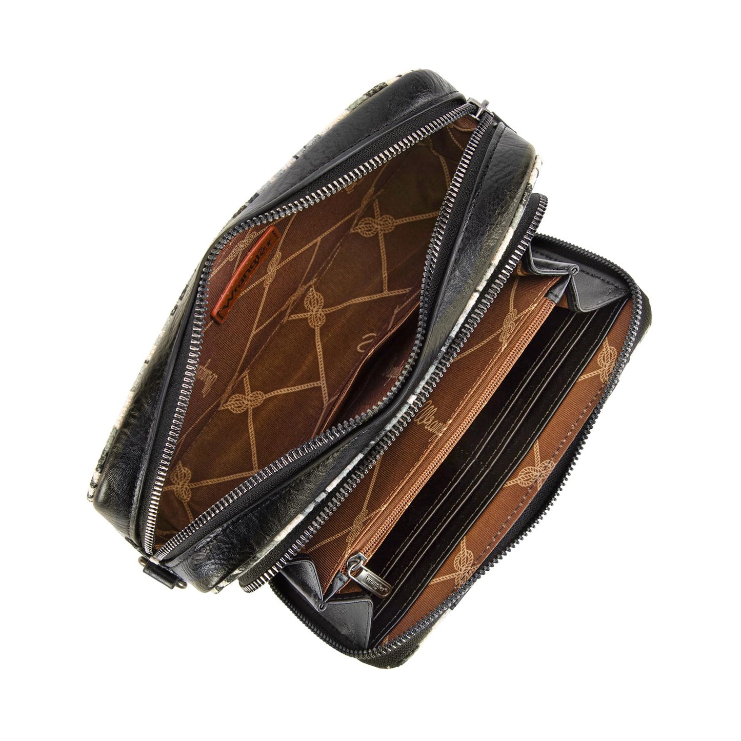 Wrangler Crossbody Bag for Women Boho Aztec Small Multi Pocket Crossover Purse