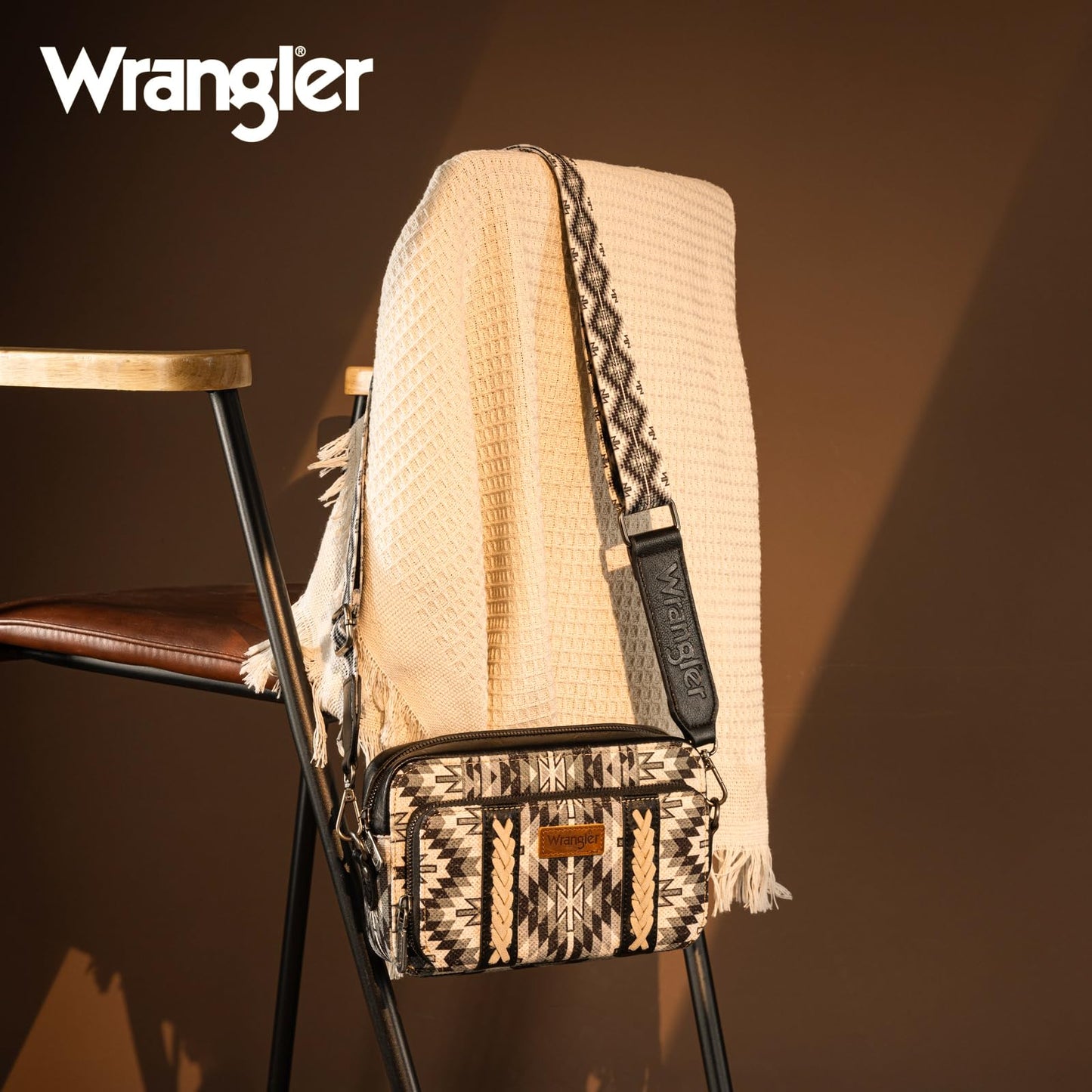 Wrangler Crossbody Bag for Women Boho Aztec Small Multi Pocket Crossover Purse