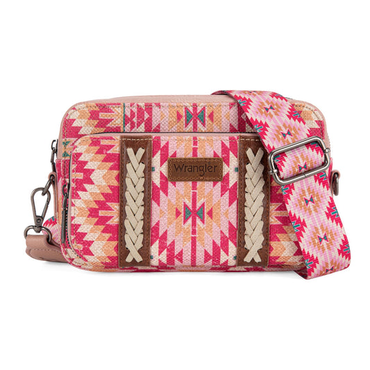 Wrangler Crossbody Bag for Women Boho Aztec Small Multi Pocket Crossover Purse