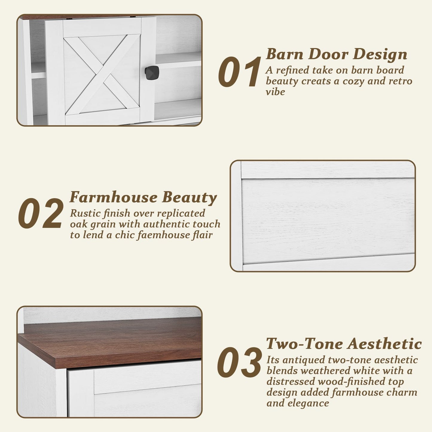 Semiocthome Farmhouse Makeup Vanity with Power Outlet 42"W Glass Top Vanity Desk with Sliding Mirror and Lights White Vanity Table with Adjustable Shelves and Side Cabinet Girls Vanity Set for Bedroom