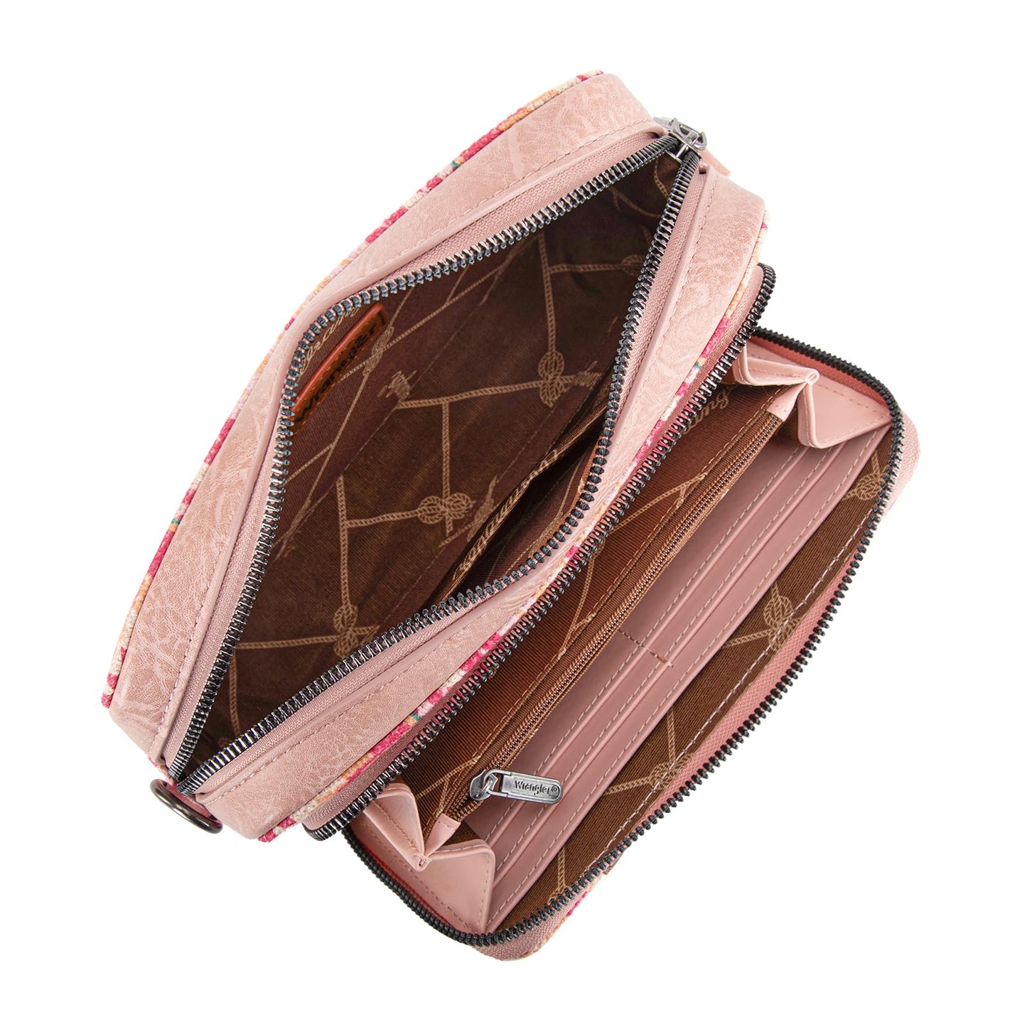 Wrangler Crossbody Bag for Women Boho Aztec Small Multi Pocket Crossover Purse