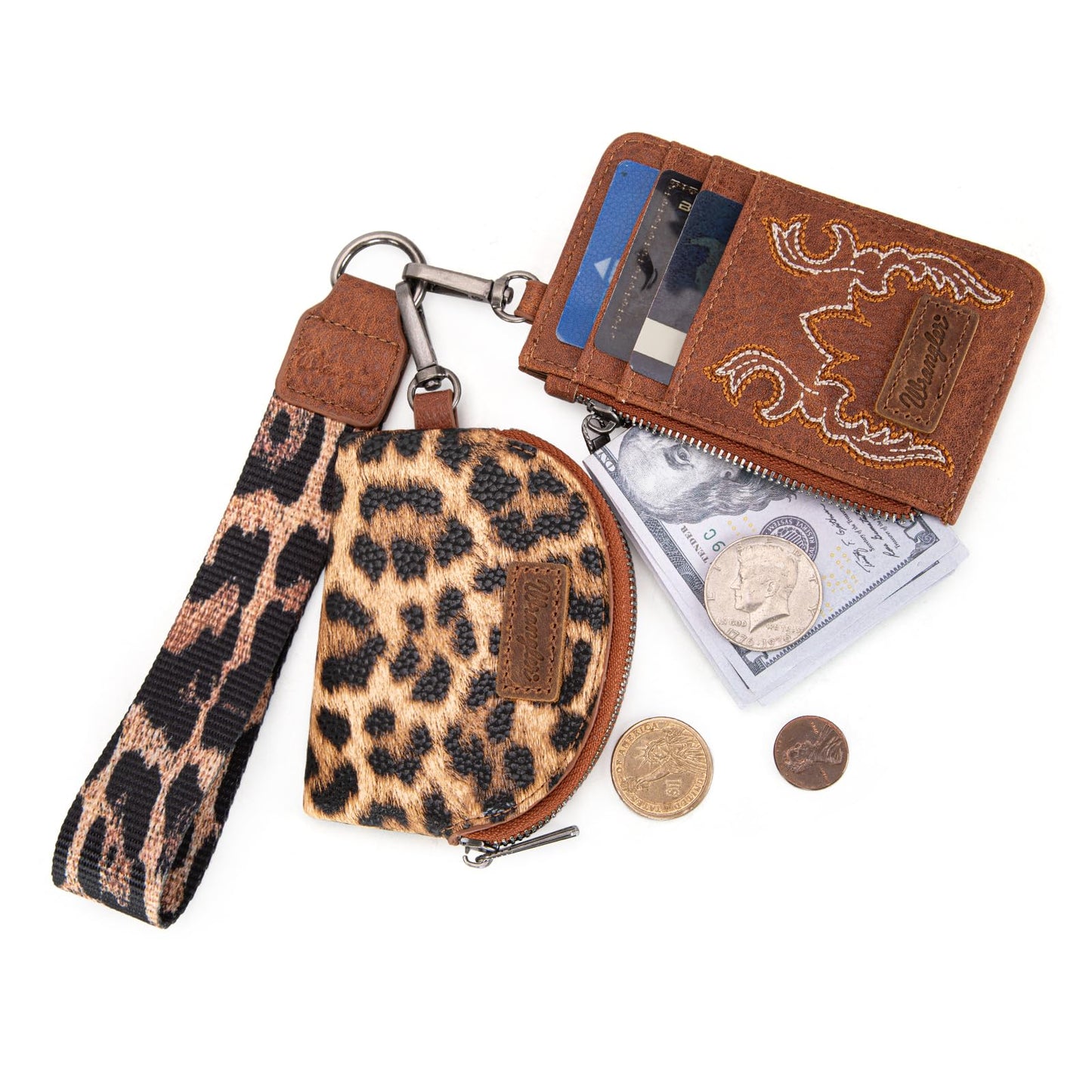 Wrangler Keychain Wristlet Wallets for Women Western Dual Pouch Wristlet Credit Card Holder Wallet WG145-W007LP