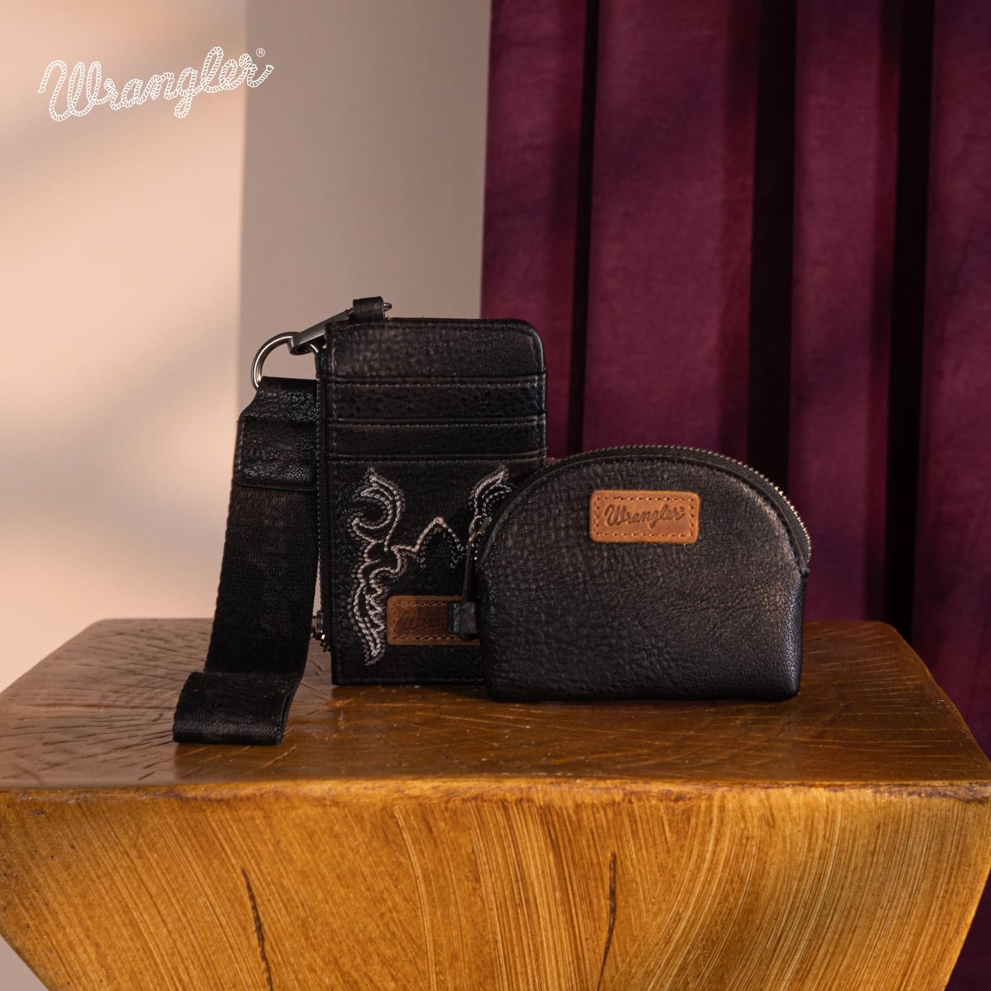 Wrangler Keychain Wristlet Wallets for Women Western Dual Pouch Wristlet Credit Card Holder Wallet WG145-W007LP