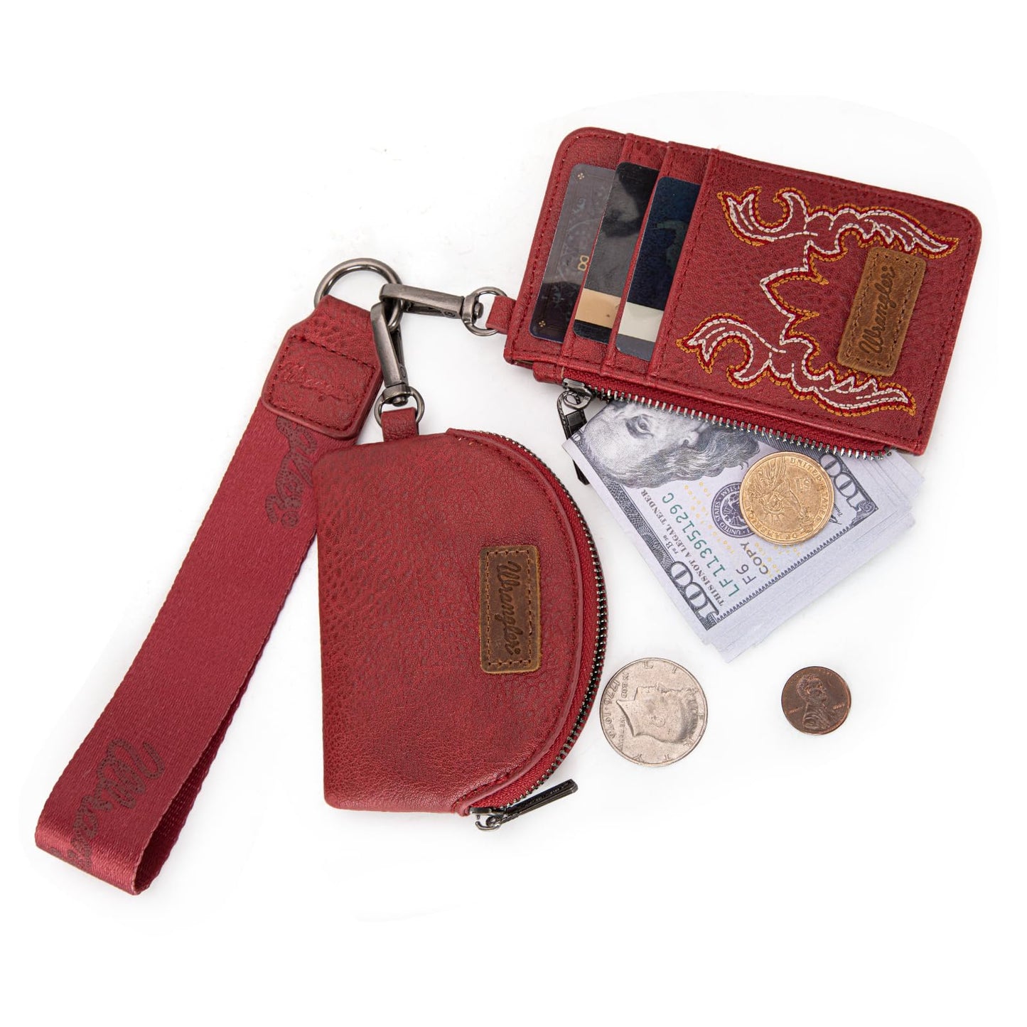 Wrangler Keychain Wristlet Wallets for Women Western Dual Pouch Wristlet Credit Card Holder Wallet WG145-W007LP