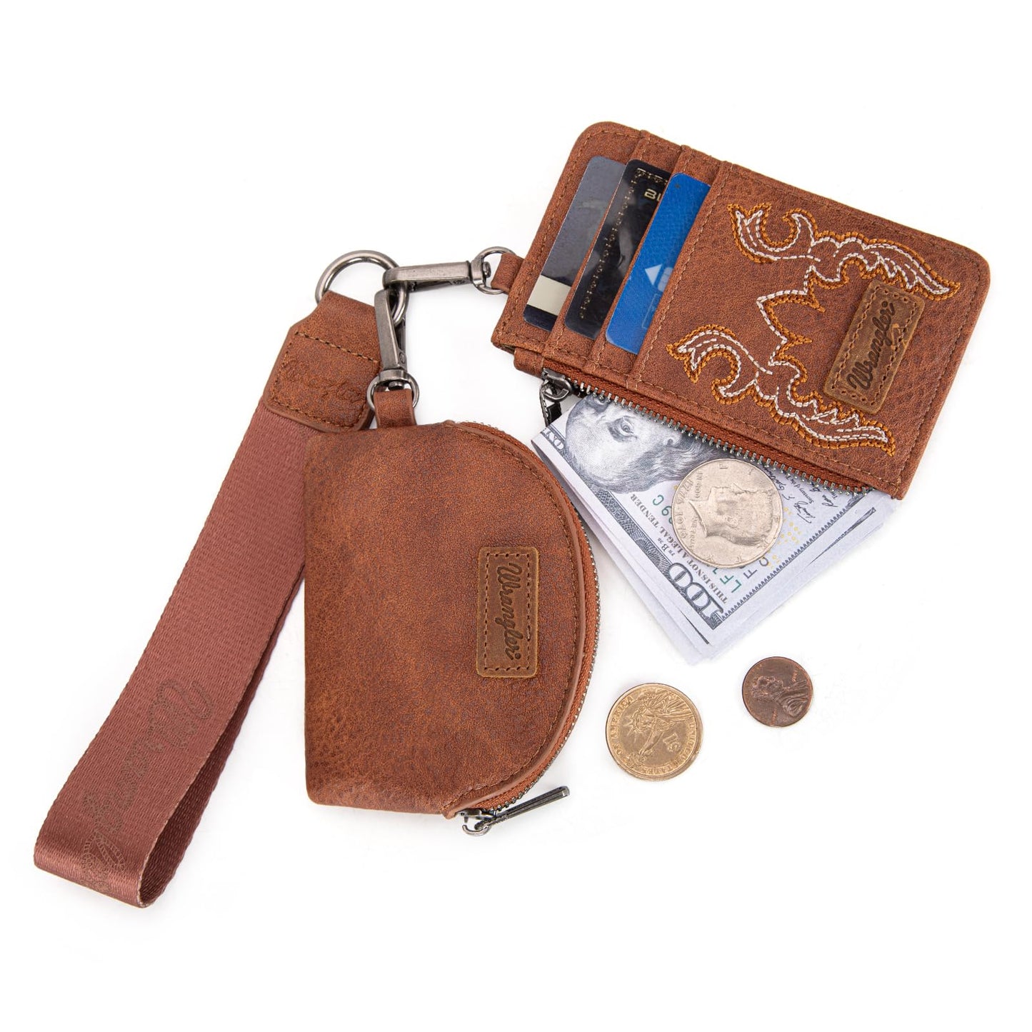 Wrangler Keychain Wristlet Wallets for Women Western Dual Pouch Wristlet Credit Card Holder Wallet WG145-W007LP