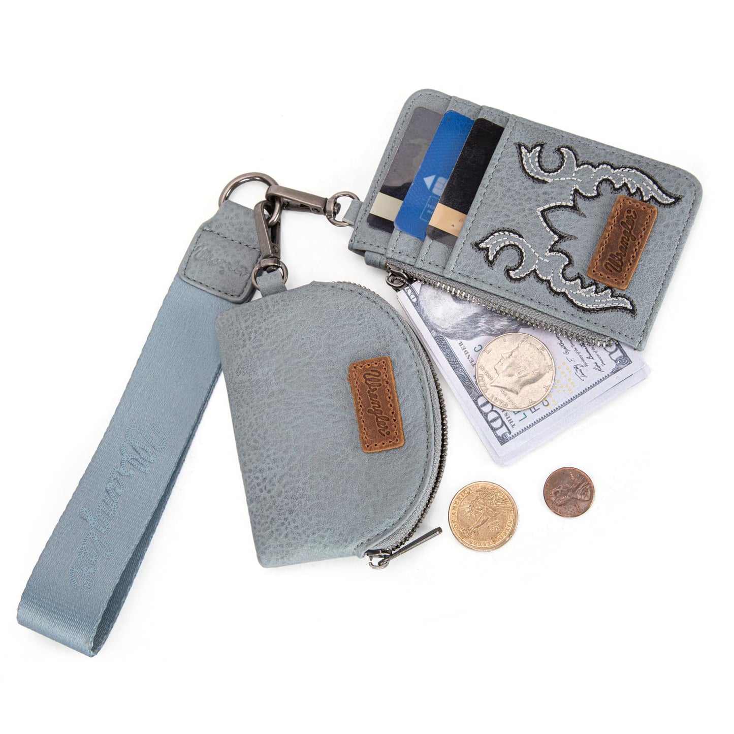 Wrangler Keychain Wristlet Wallets for Women Western Dual Pouch Wristlet Credit Card Holder Wallet WG145-W007LP