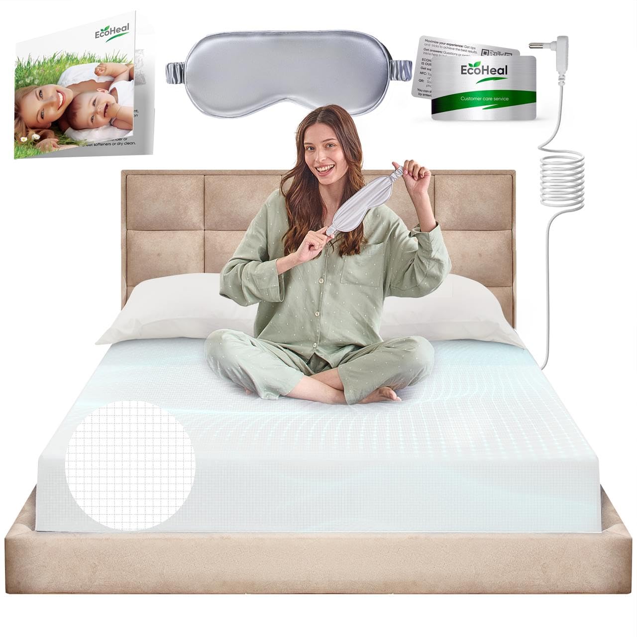 Earth Grounding Fitted Sheet King Size with 12% Silver Fiber & 4% Silk & 84% Organic Cotton -Beige - Soft Earth Grounding Well Bed Sheets