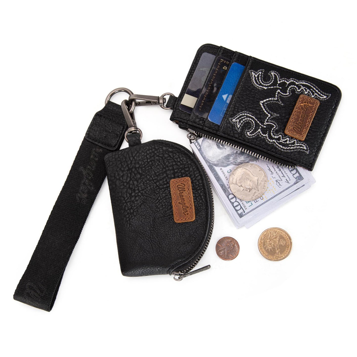 Wrangler Keychain Wristlet Wallets for Women Western Dual Pouch Wristlet Credit Card Holder Wallet WG145-W007LP