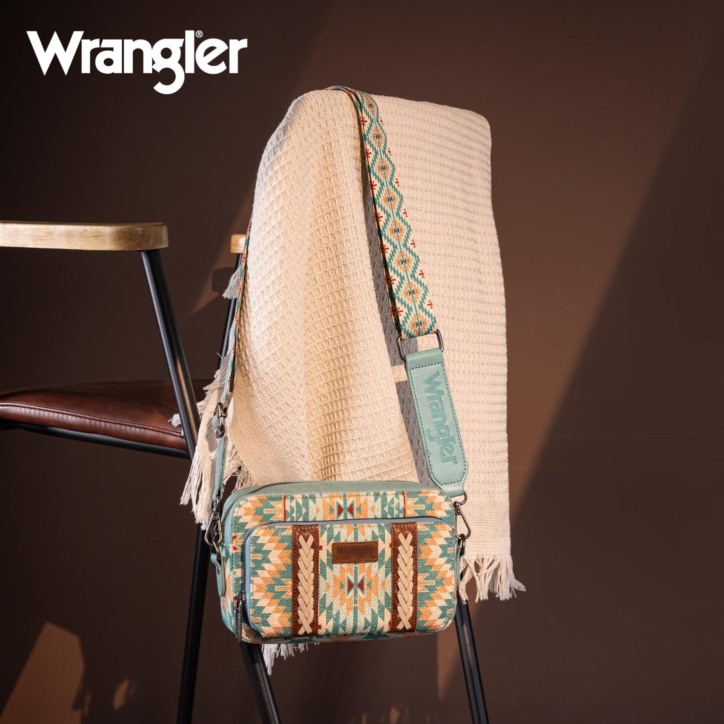 Wrangler Crossbody Bag for Women Boho Aztec Small Multi Pocket Crossover Purse