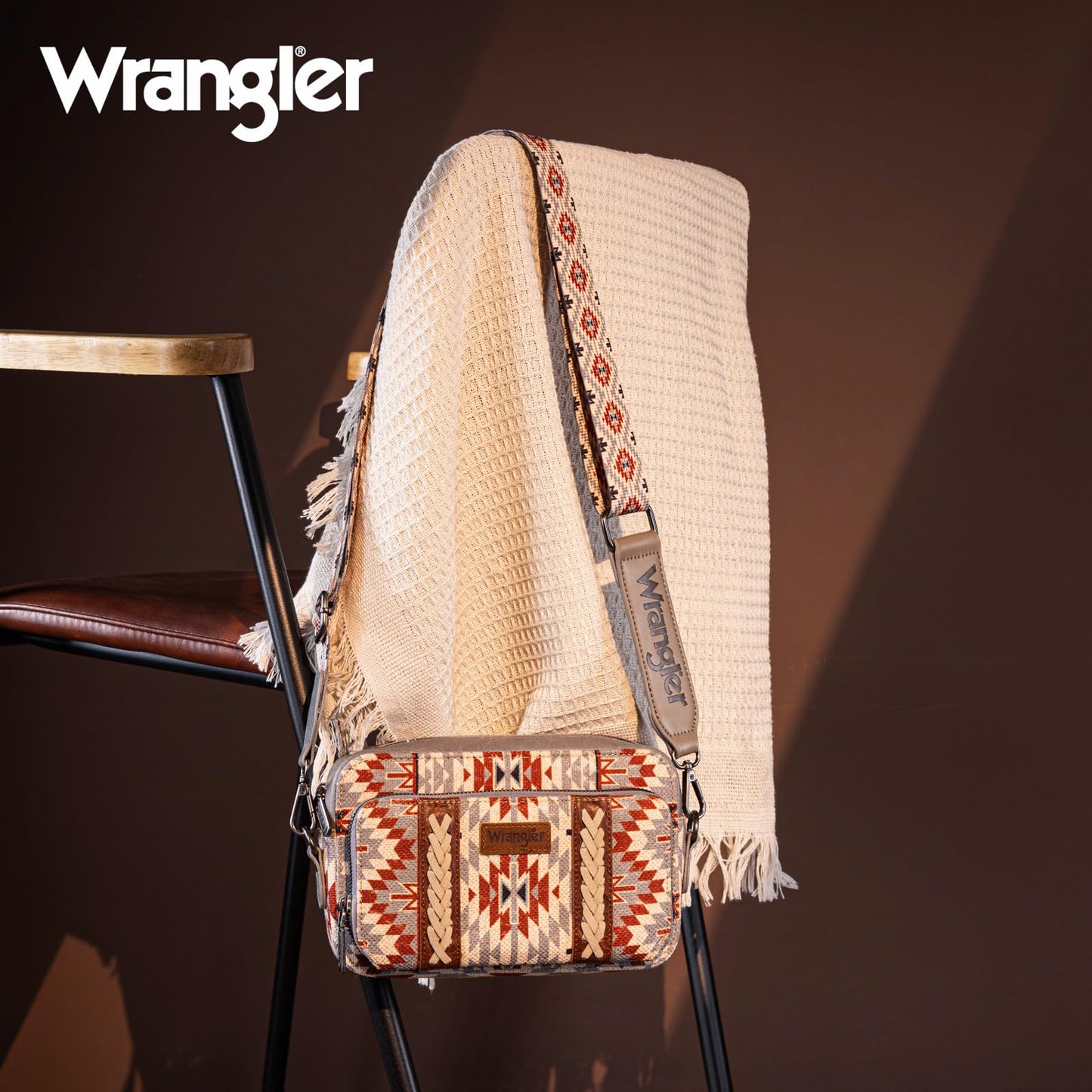Wrangler Crossbody Bag for Women Boho Aztec Small Multi Pocket Crossover Purse