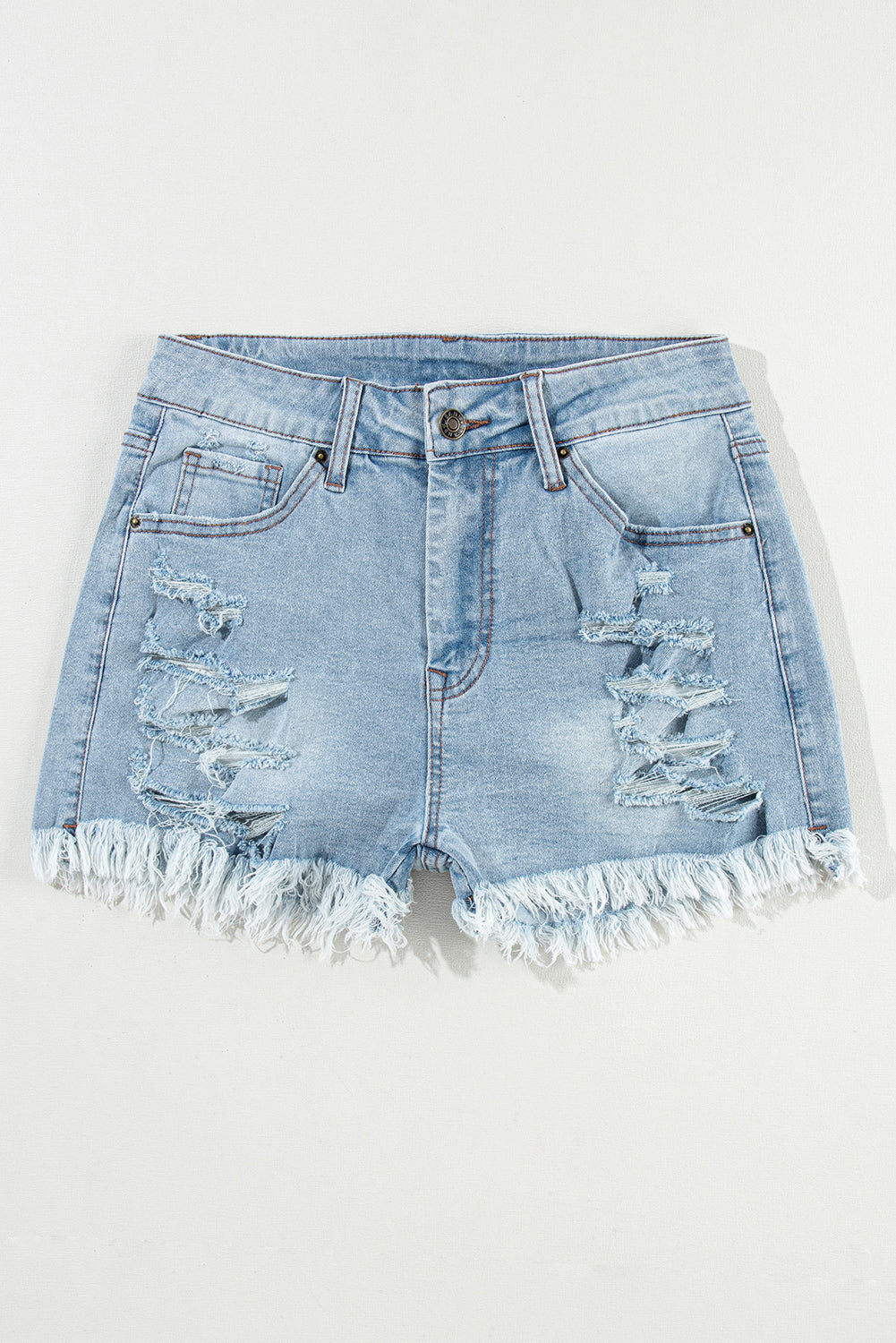 Light Blue Distressed High Waist Denim Shorts