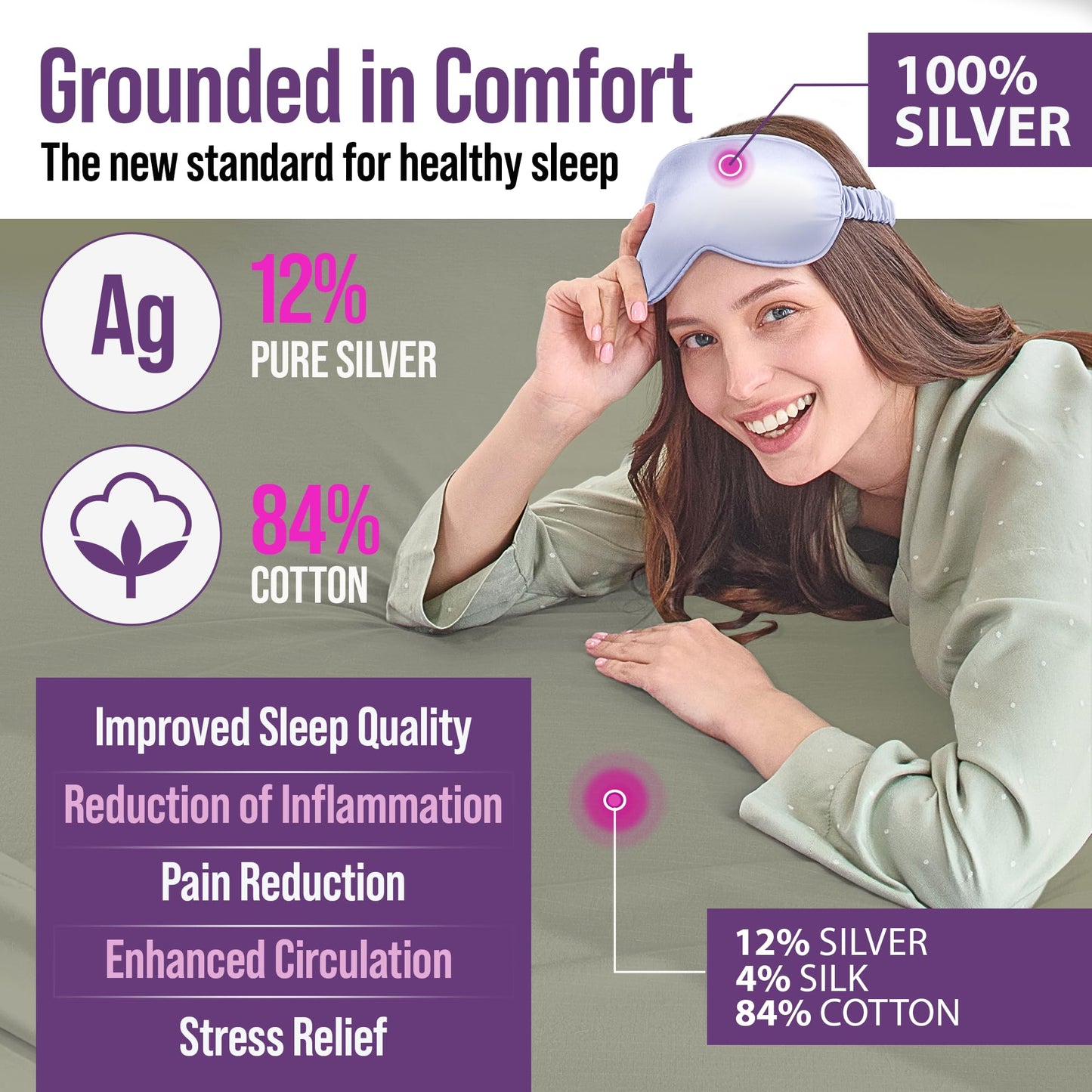 Earth Grounding Fitted Sheet King Size with 12% Silver Fiber & 4% Silk & 84% Organic Cotton -Beige - Soft Earth Grounding Well Bed Sheets
