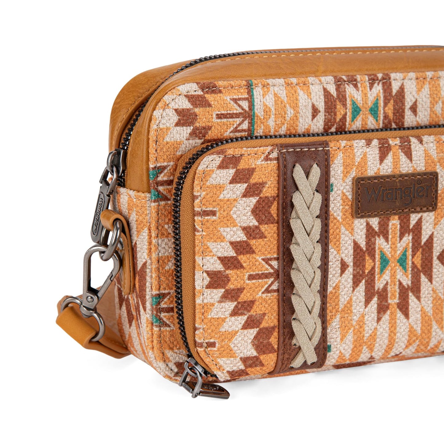 Wrangler Crossbody Bag for Women Boho Aztec Small Multi Pocket Crossover Purse