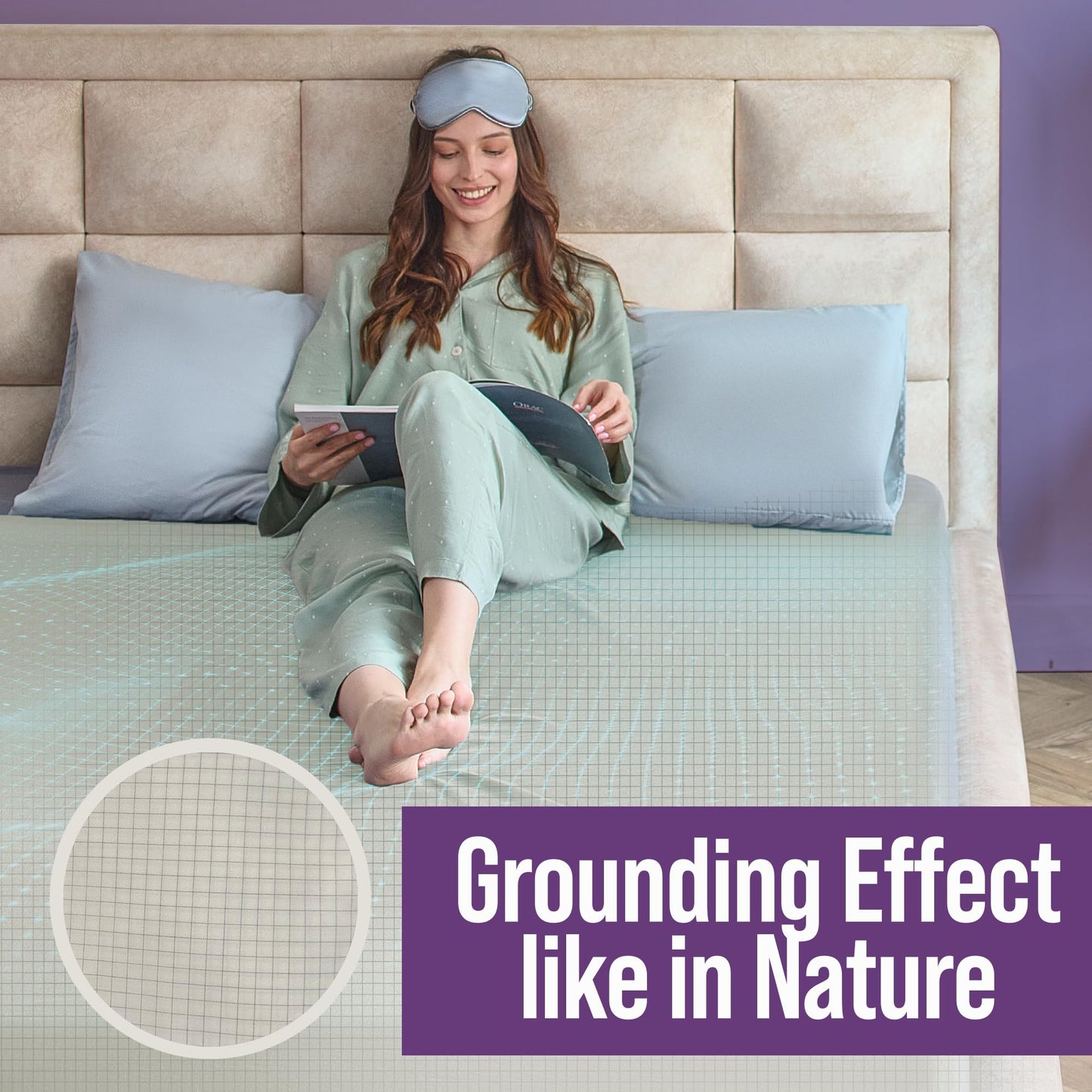 Earth Grounding Fitted Sheet King Size with 12% Silver Fiber & 4% Silk & 84% Organic Cotton -Beige - Soft Earth Grounding Well Bed Sheets