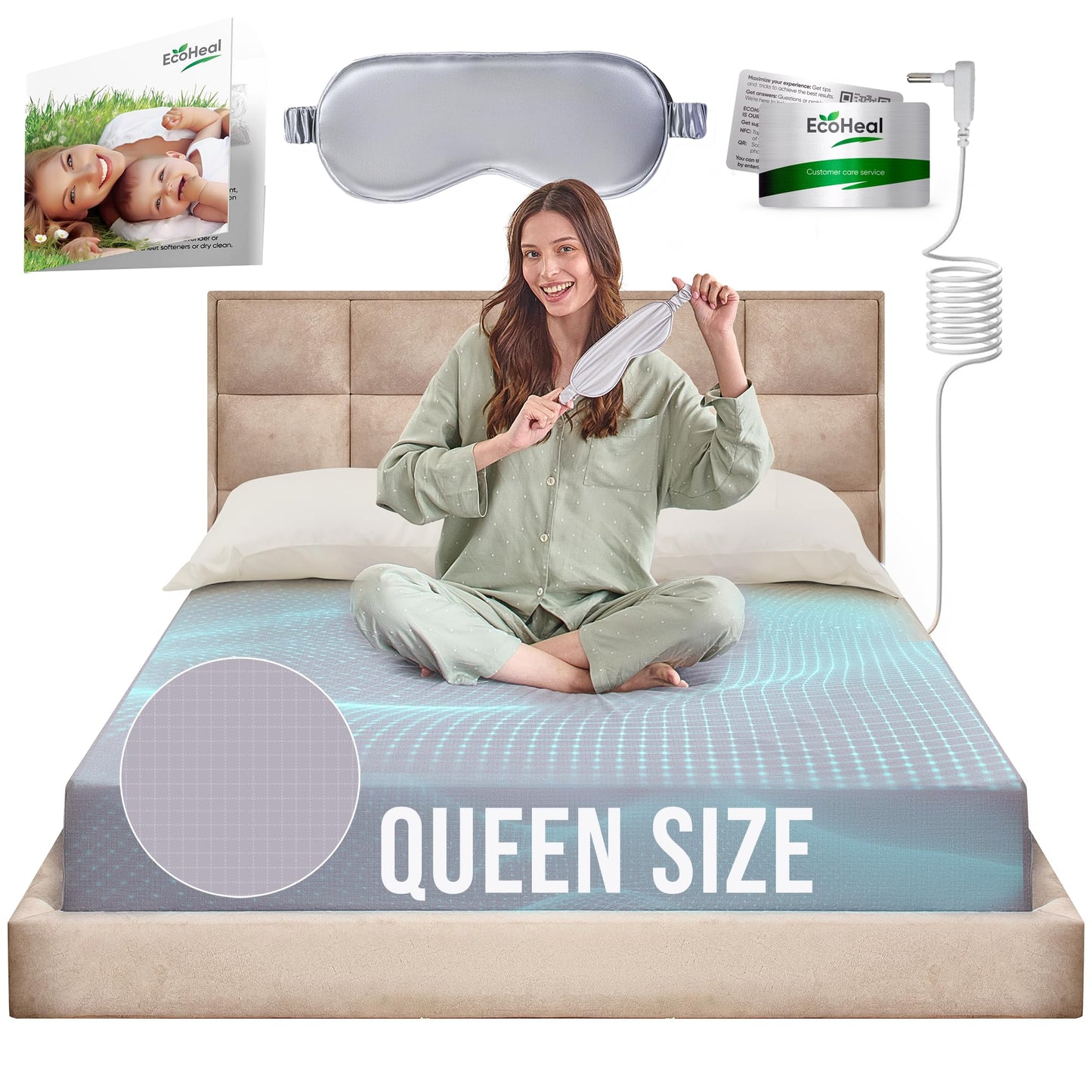 Earth Grounding Fitted Sheet King Size with 12% Silver Fiber & 4% Silk & 84% Organic Cotton -Beige - Soft Earth Grounding Well Bed Sheets