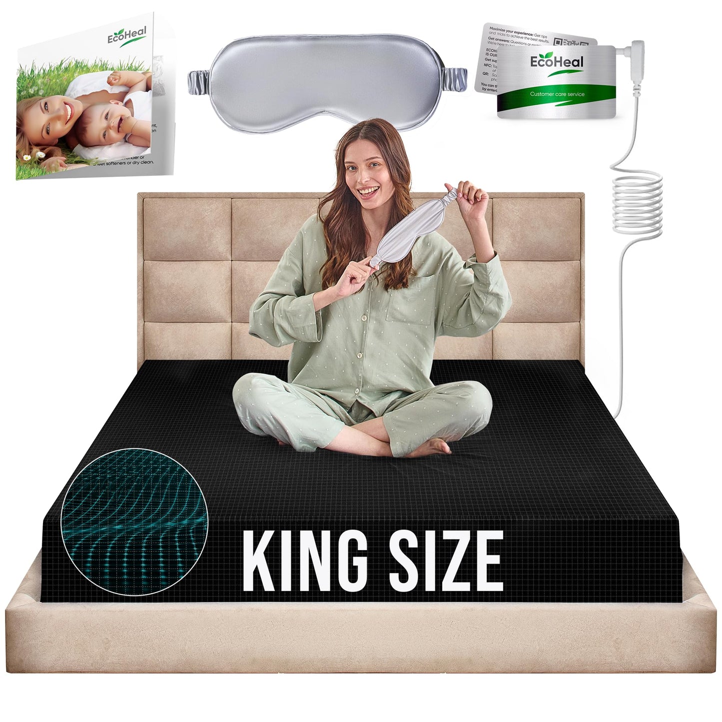Earth Grounding Fitted Sheet King Size with 12% Silver Fiber & 4% Silk & 84% Organic Cotton -Beige - Soft Earth Grounding Well Bed Sheets