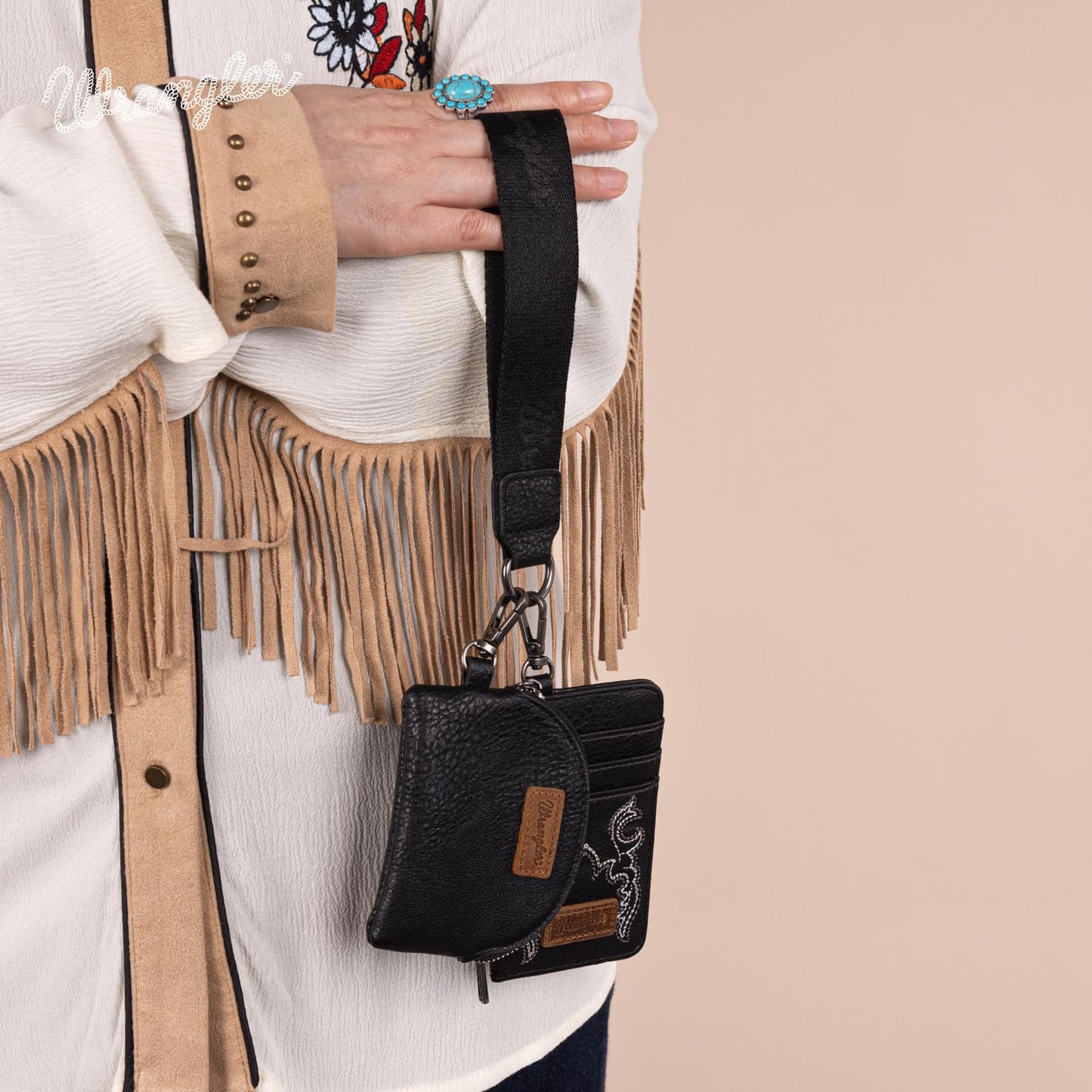 Wrangler Keychain Wristlet Wallets for Women Western Dual Pouch Wristlet Credit Card Holder Wallet WG145-W007LP