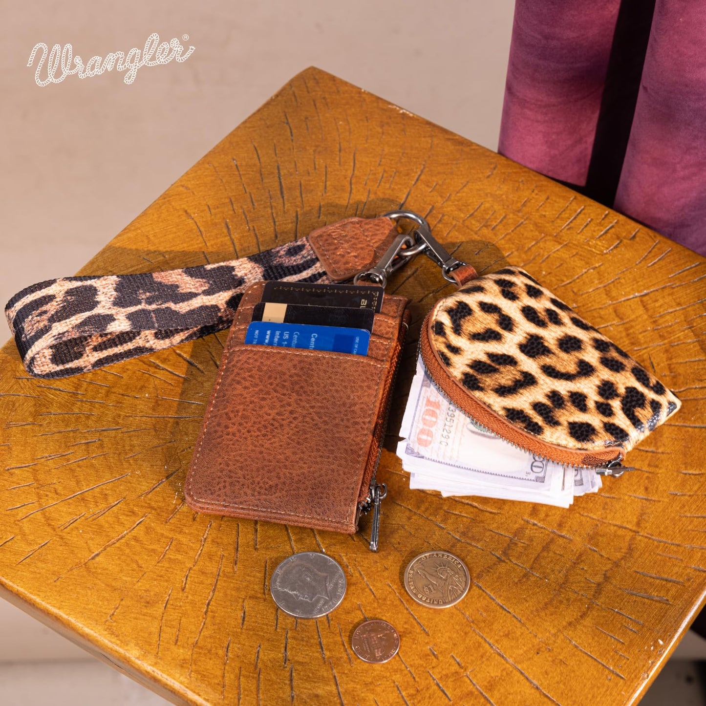 Wrangler Keychain Wristlet Wallets for Women Western Dual Pouch Wristlet Credit Card Holder Wallet WG145-W007LP