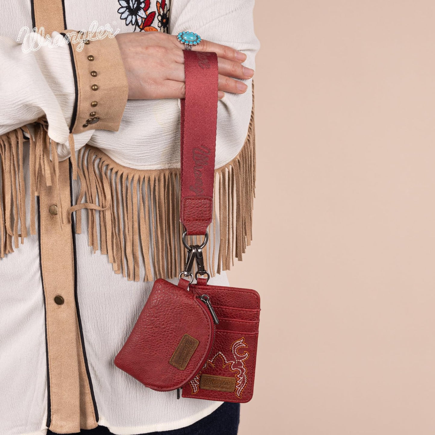 Wrangler Keychain Wristlet Wallets for Women Western Dual Pouch Wristlet Credit Card Holder Wallet WG145-W007LP