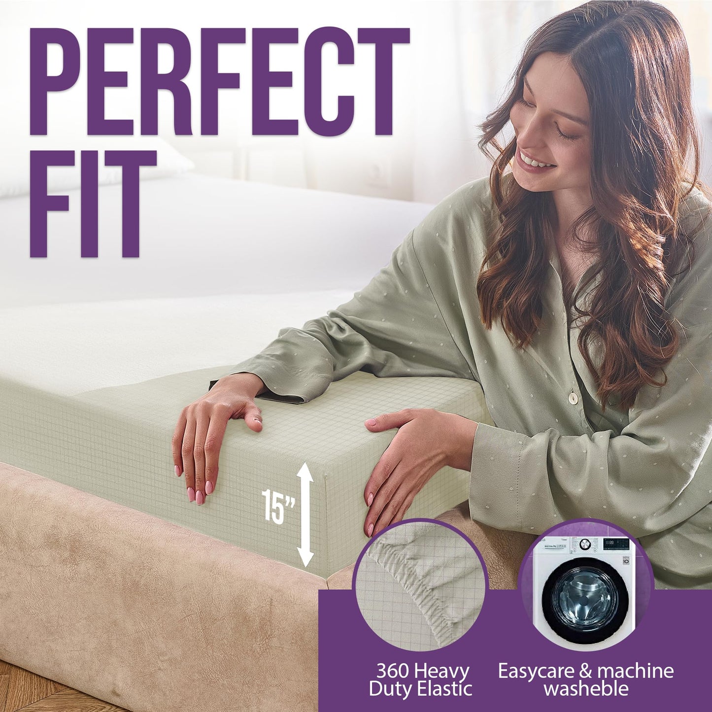 Earth Grounding Fitted Sheet King Size with 12% Silver Fiber & 4% Silk & 84% Organic Cotton -Beige - Soft Earth Grounding Well Bed Sheets