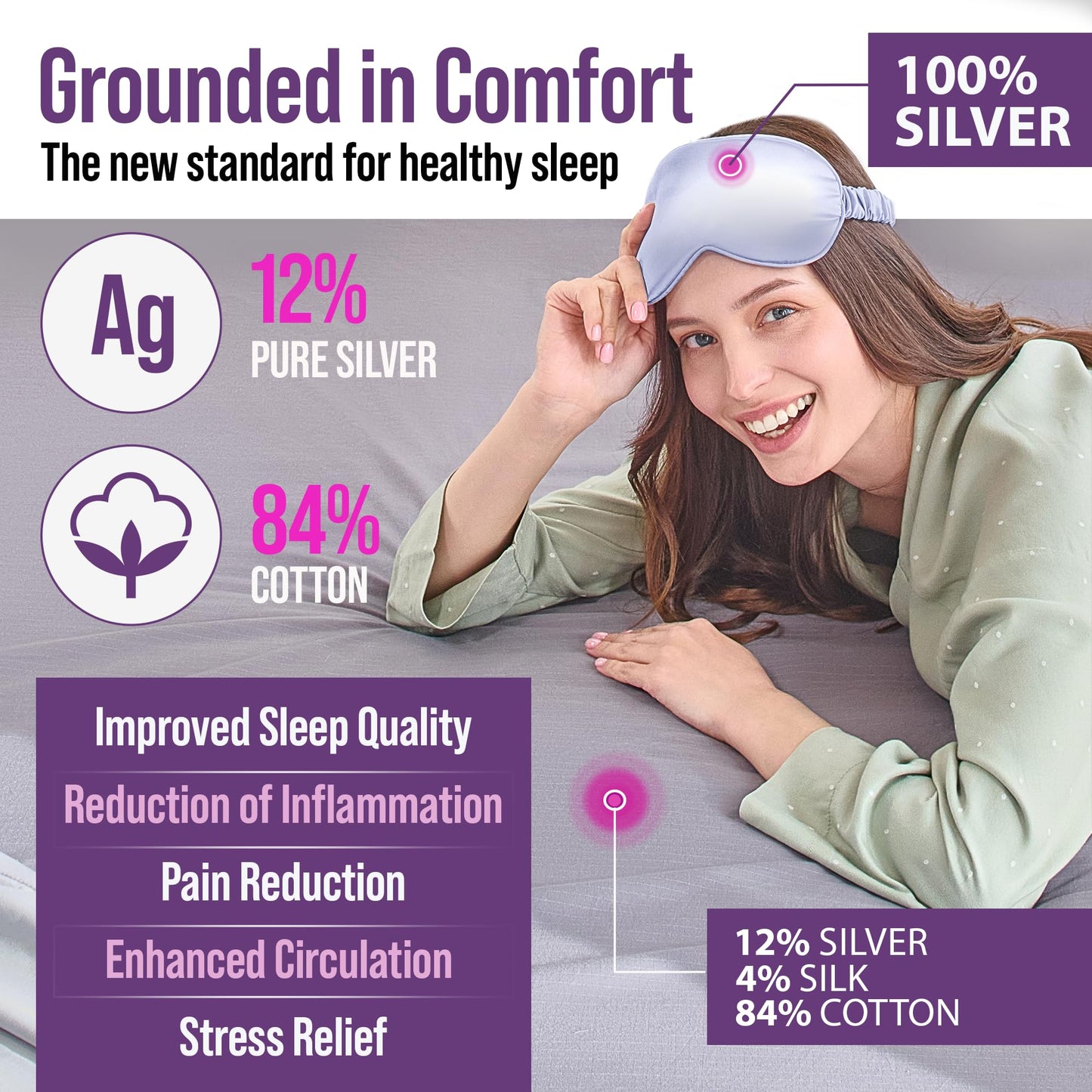 Earth Grounding Fitted Sheet King Size with 12% Silver Fiber & 4% Silk & 84% Organic Cotton -Beige - Soft Earth Grounding Well Bed Sheets