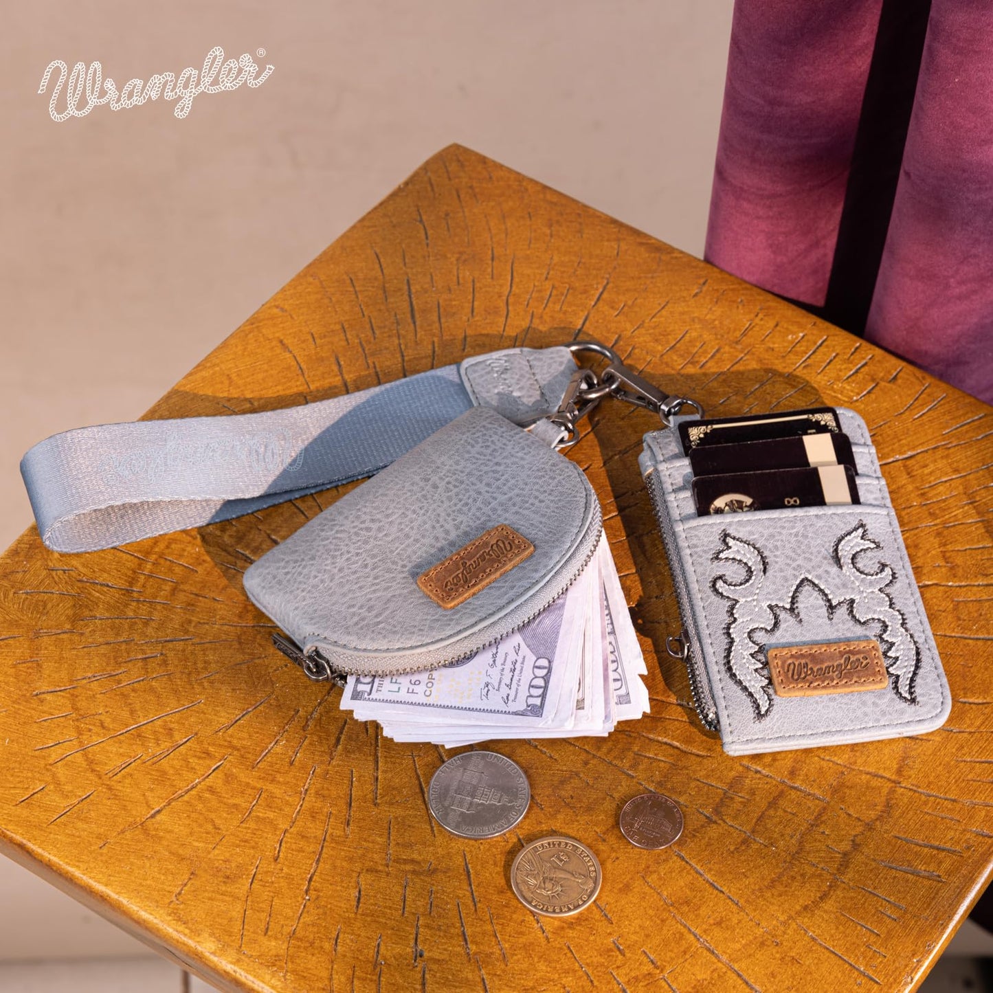 Wrangler Keychain Wristlet Wallets for Women Western Dual Pouch Wristlet Credit Card Holder Wallet WG145-W007LP