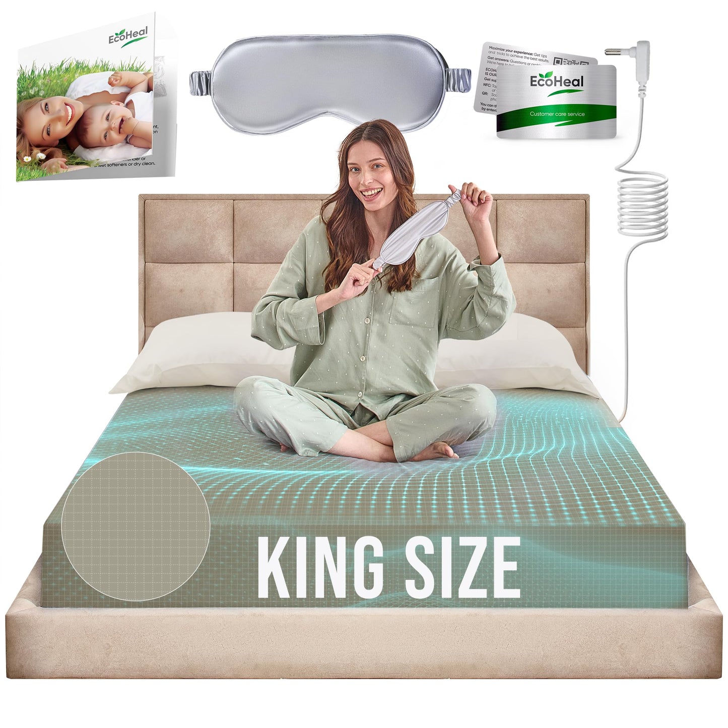 Earth Grounding Fitted Sheet King Size with 12% Silver Fiber & 4% Silk & 84% Organic Cotton -Beige - Soft Earth Grounding Well Bed Sheets