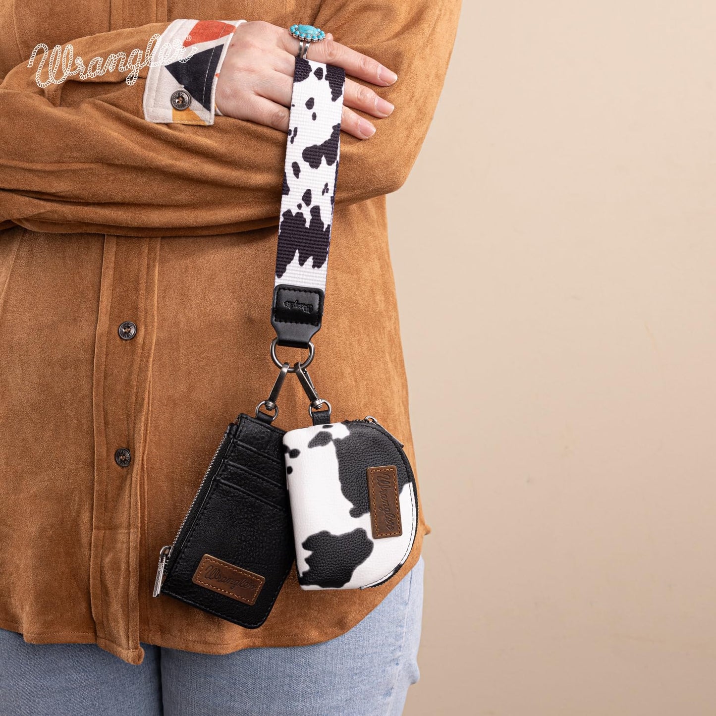 Wrangler Keychain Wristlet Wallets for Women Western Dual Pouch Wristlet Credit Card Holder Wallet WG145-W007LP