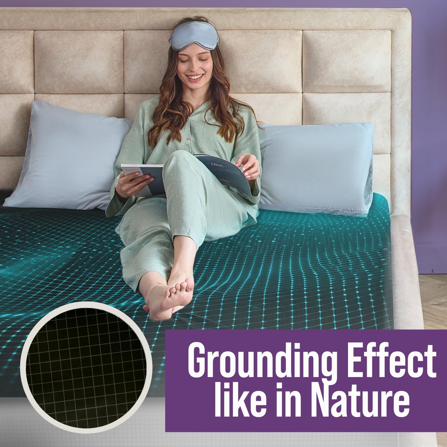 Earth Grounding Fitted Sheet King Size with 12% Silver Fiber & 4% Silk & 84% Organic Cotton -Beige - Soft Earth Grounding Well Bed Sheets