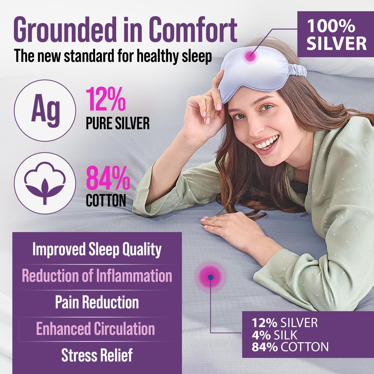 Earth Grounding Fitted Sheet King Size with 12% Silver Fiber & 4% Silk & 84% Organic Cotton -Beige - Soft Earth Grounding Well Bed Sheets