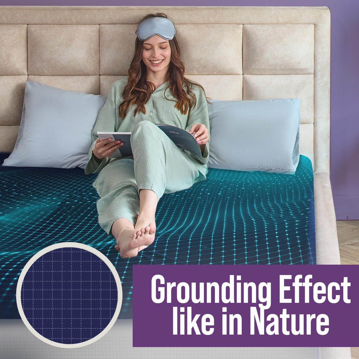 Earth Grounding Fitted Sheet King Size with 12% Silver Fiber & 4% Silk & 84% Organic Cotton -Beige - Soft Earth Grounding Well Bed Sheets