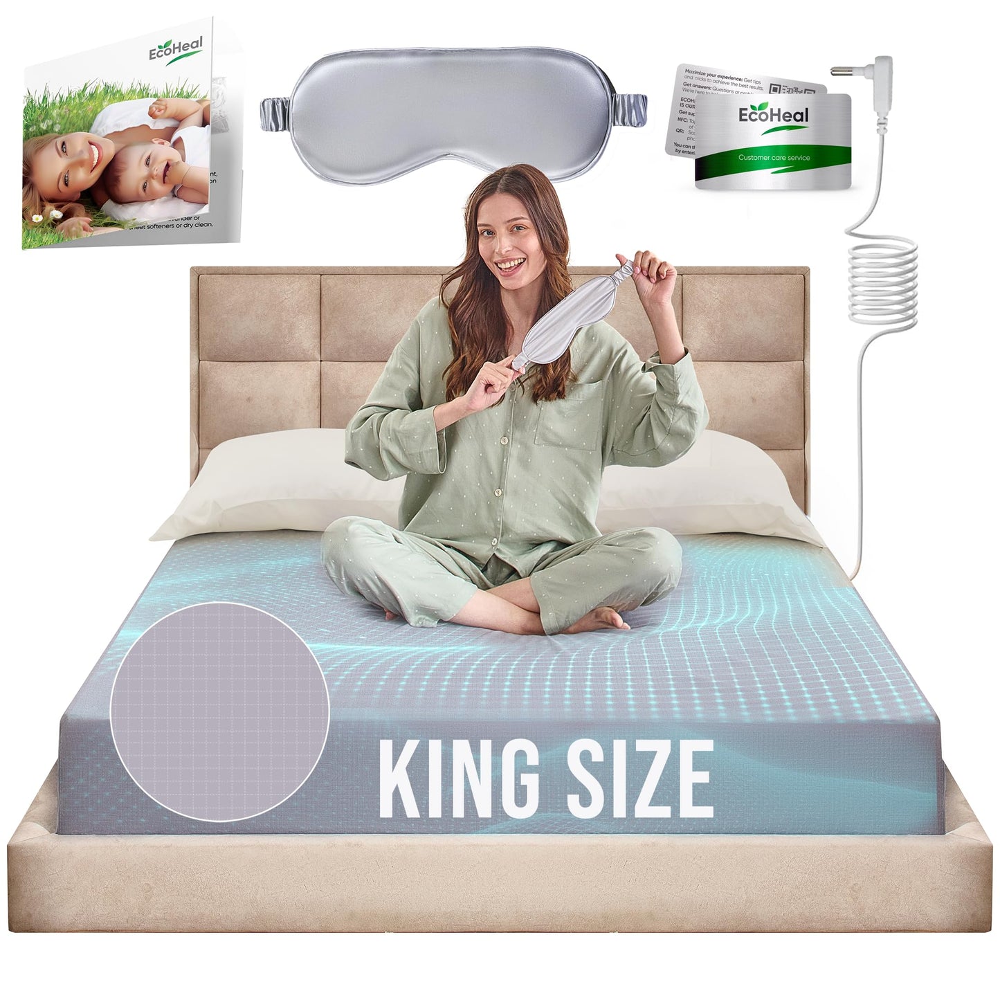 Earth Grounding Fitted Sheet King Size with 12% Silver Fiber & 4% Silk & 84% Organic Cotton -Beige - Soft Earth Grounding Well Bed Sheets