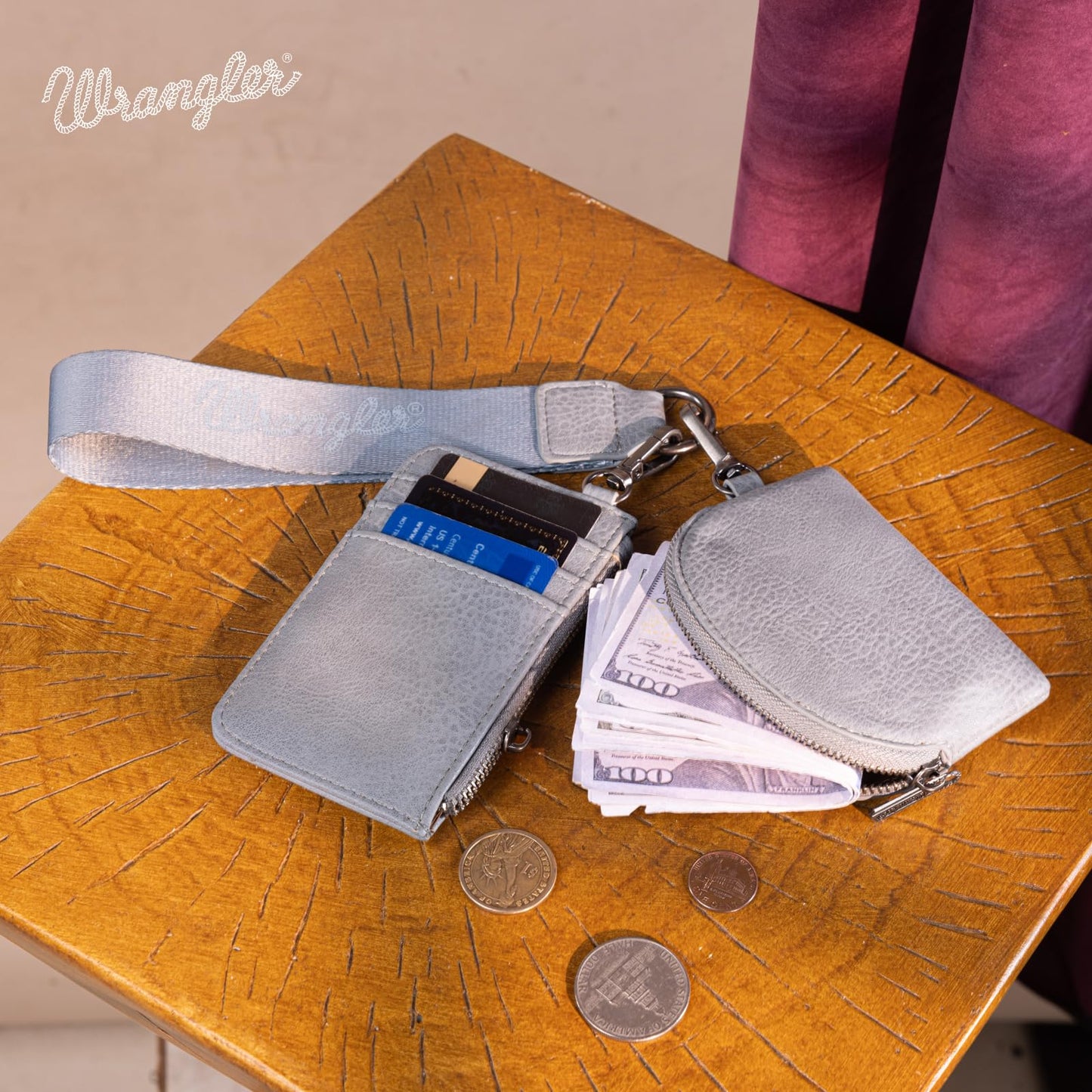 Wrangler Keychain Wristlet Wallets for Women Western Dual Pouch Wristlet Credit Card Holder Wallet WG145-W007LP