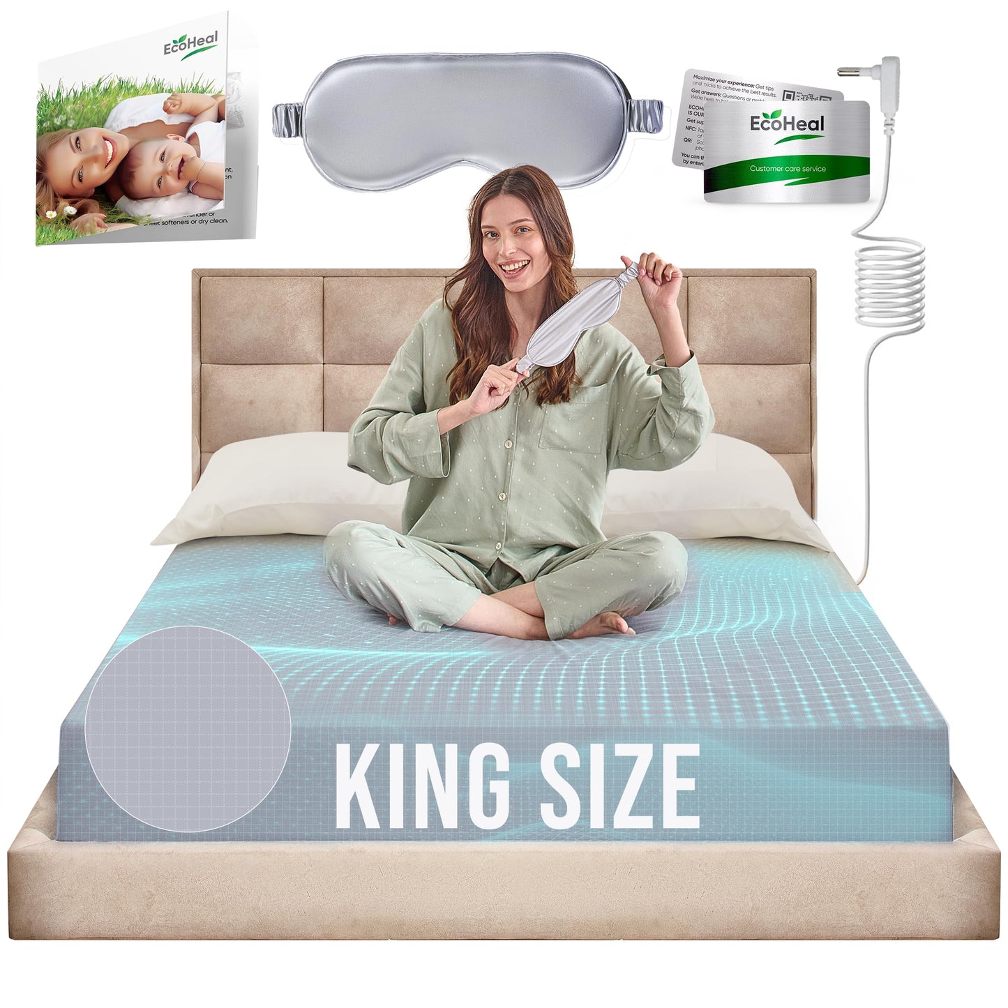 Earth Grounding Fitted Sheet King Size with 12% Silver Fiber & 4% Silk & 84% Organic Cotton -Beige - Soft Earth Grounding Well Bed Sheets