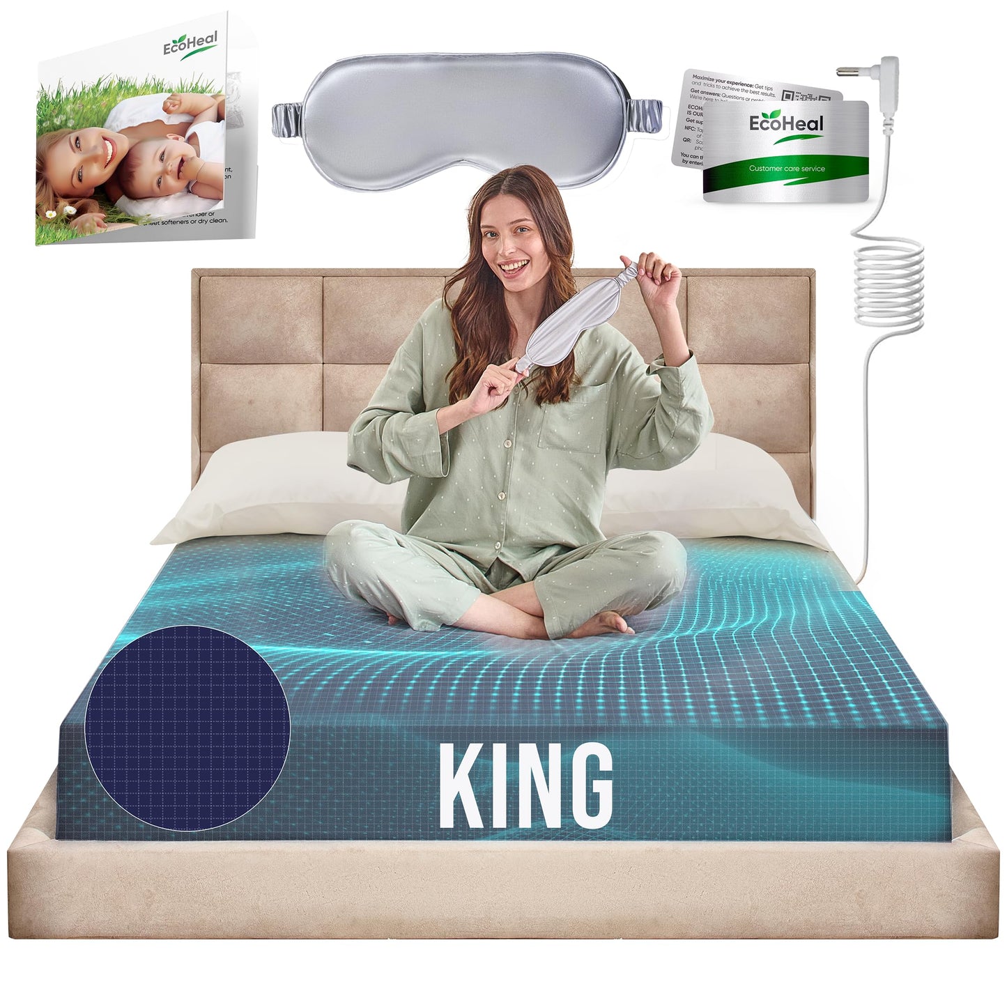 Earth Grounding Fitted Sheet King Size with 12% Silver Fiber & 4% Silk & 84% Organic Cotton -Beige - Soft Earth Grounding Well Bed Sheets