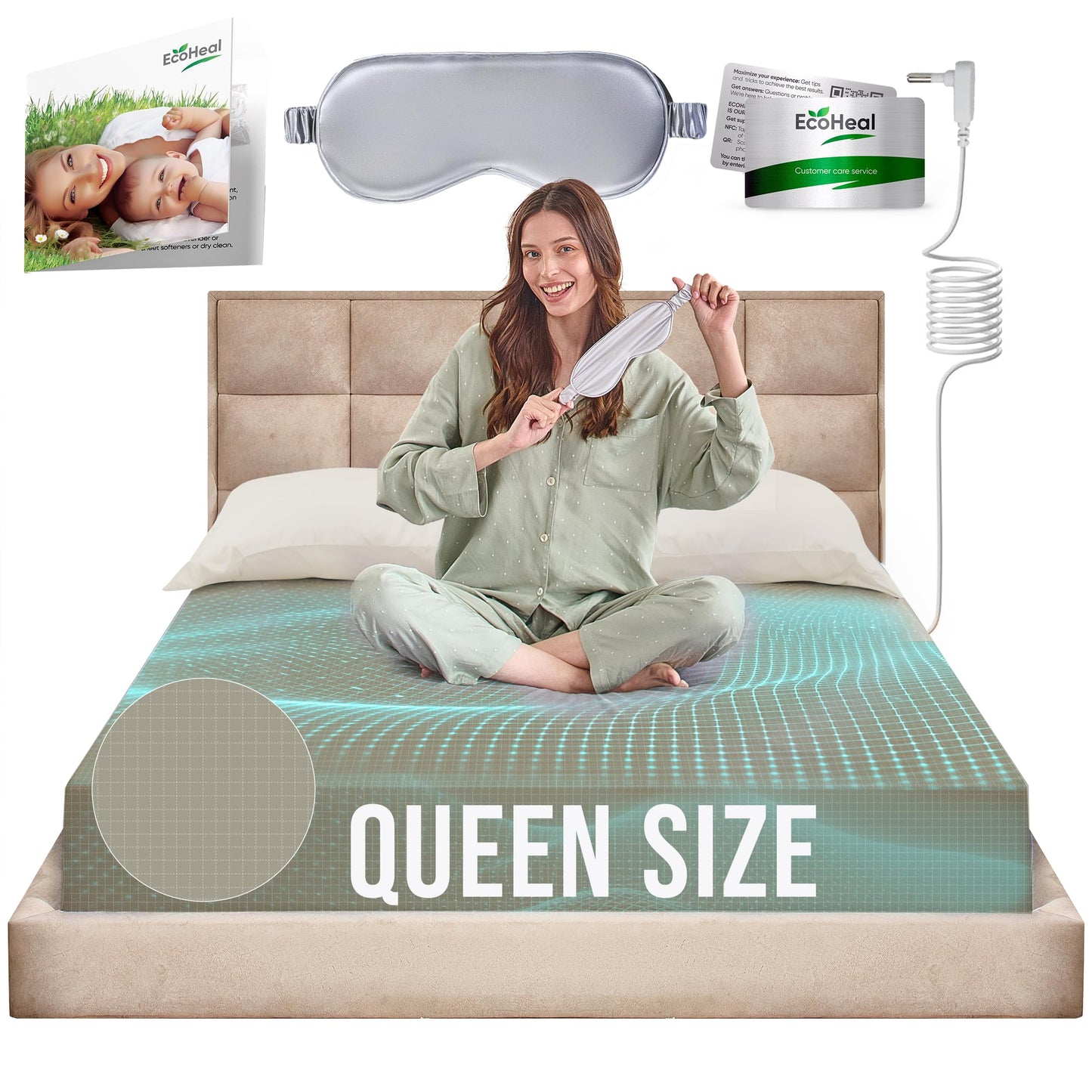 Earth Grounding Fitted Sheet King Size with 12% Silver Fiber & 4% Silk & 84% Organic Cotton -Beige - Soft Earth Grounding Well Bed Sheets