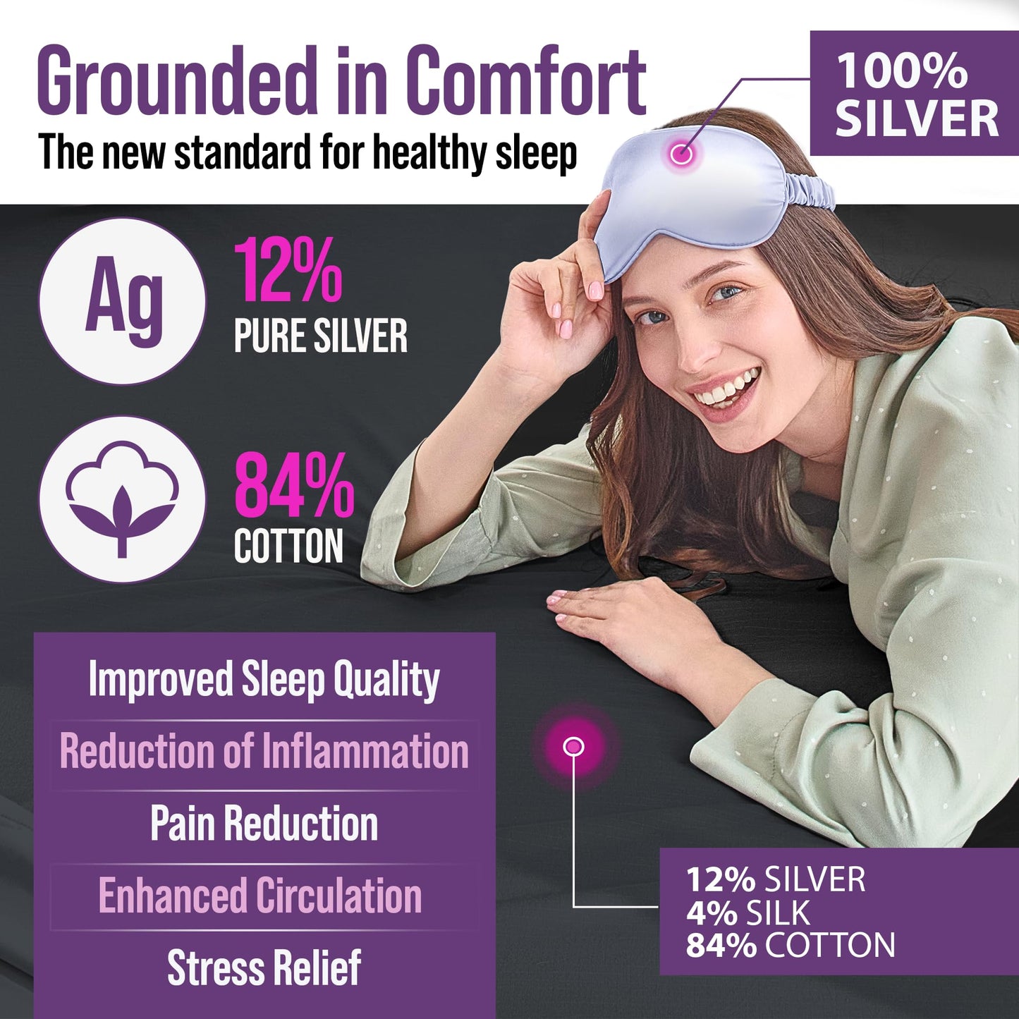 Earth Grounding Fitted Sheet King Size with 12% Silver Fiber & 4% Silk & 84% Organic Cotton -Beige - Soft Earth Grounding Well Bed Sheets
