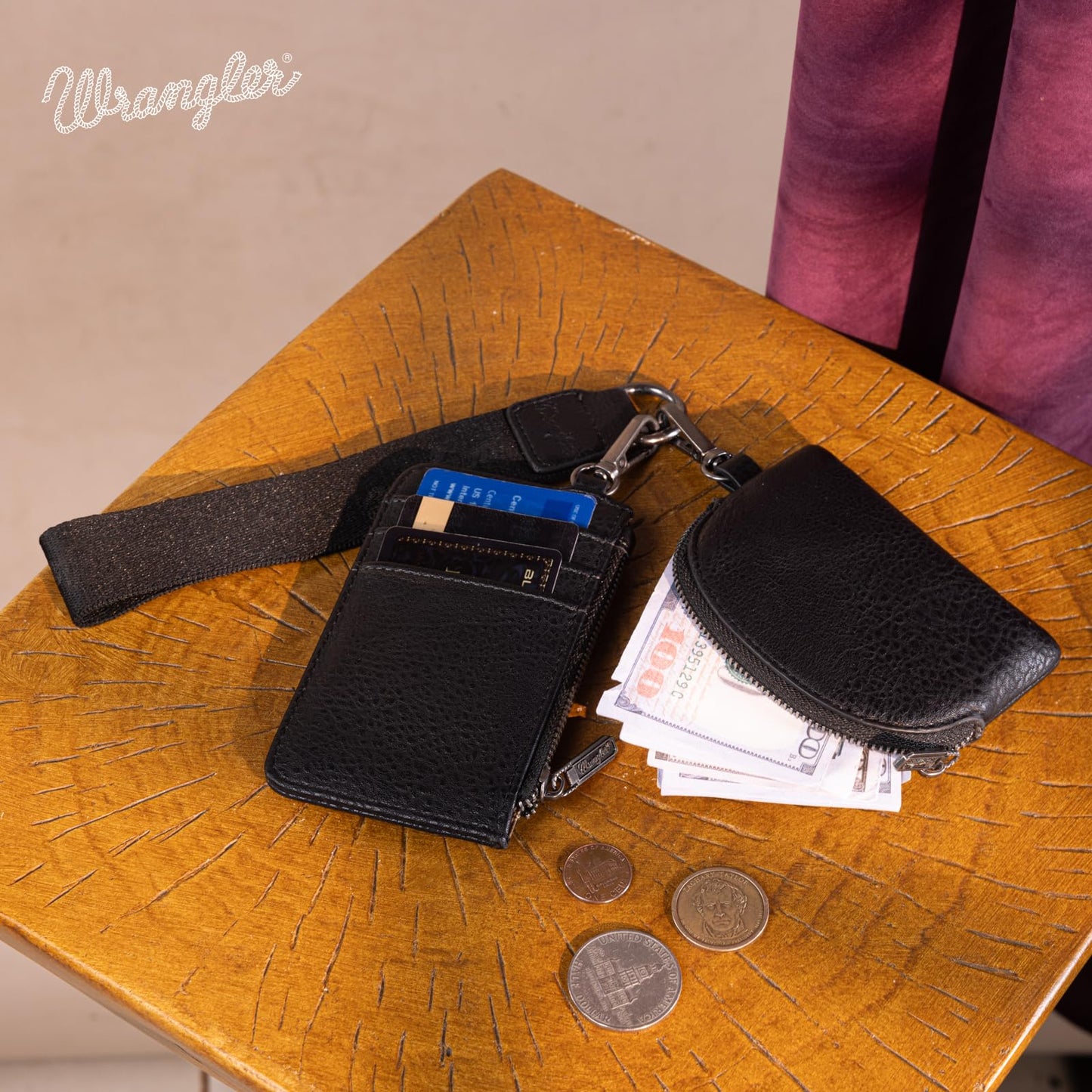 Wrangler Keychain Wristlet Wallets for Women Western Dual Pouch Wristlet Credit Card Holder Wallet WG145-W007LP