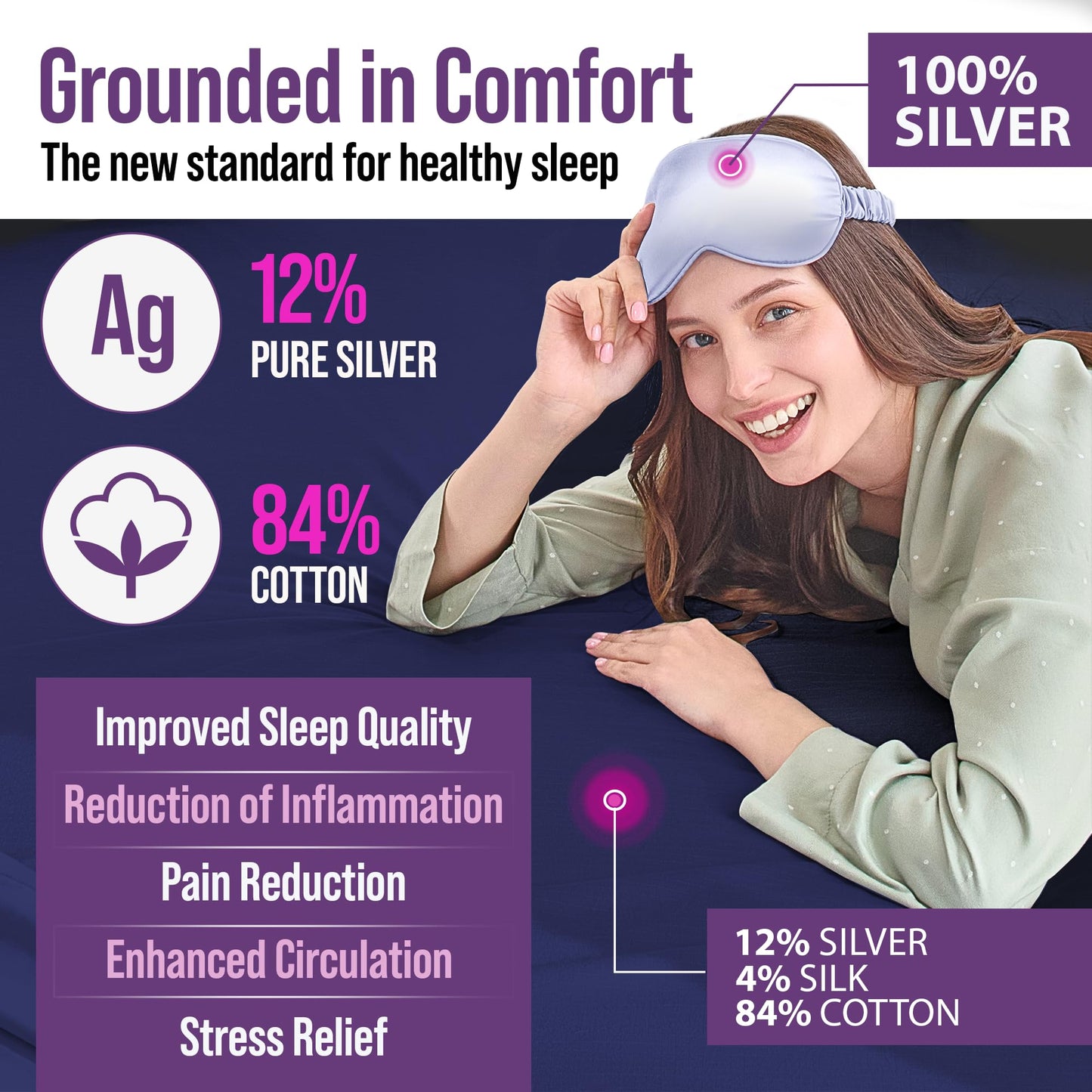Earth Grounding Fitted Sheet King Size with 12% Silver Fiber & 4% Silk & 84% Organic Cotton -Beige - Soft Earth Grounding Well Bed Sheets