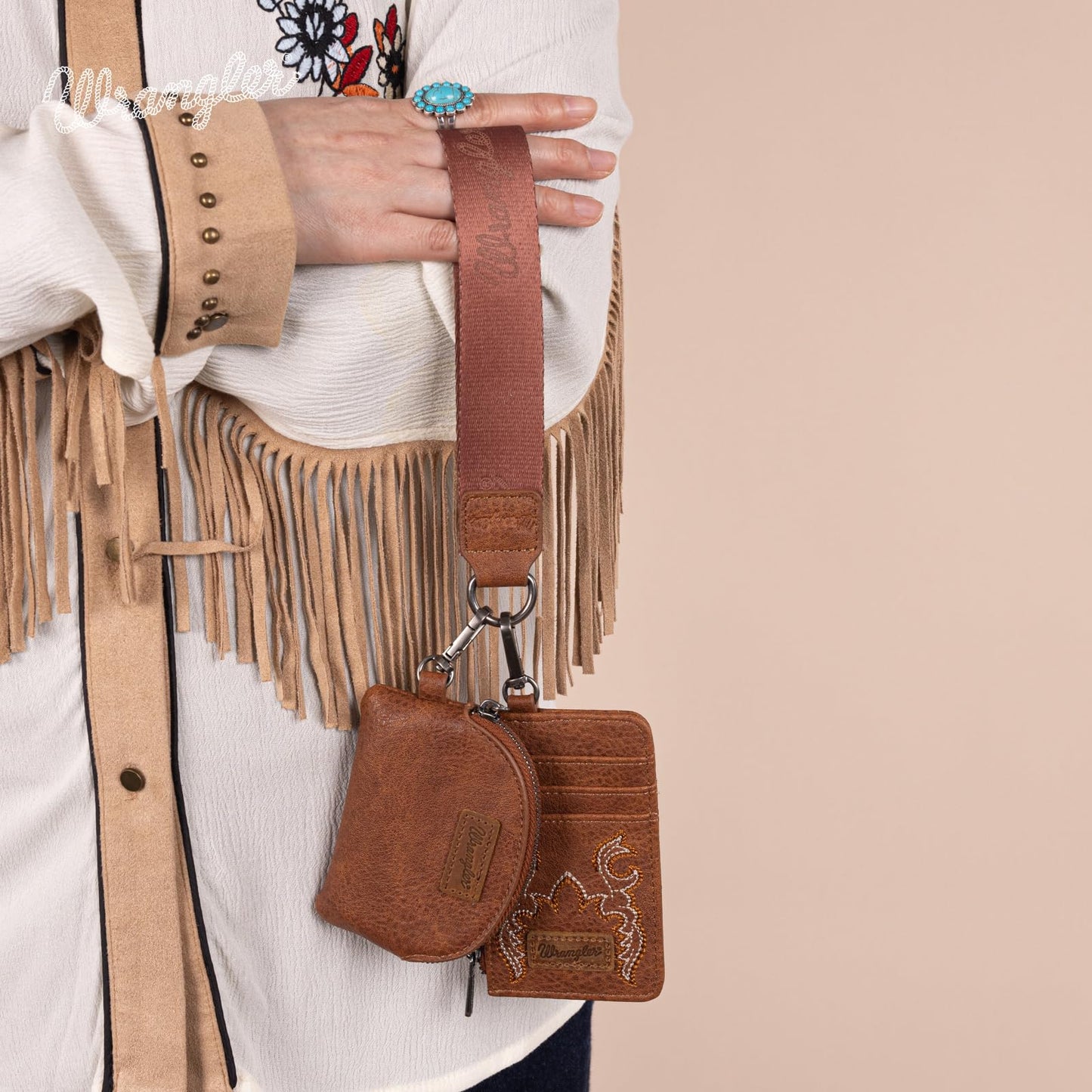 Wrangler Keychain Wristlet Wallets for Women Western Dual Pouch Wristlet Credit Card Holder Wallet WG145-W007LP