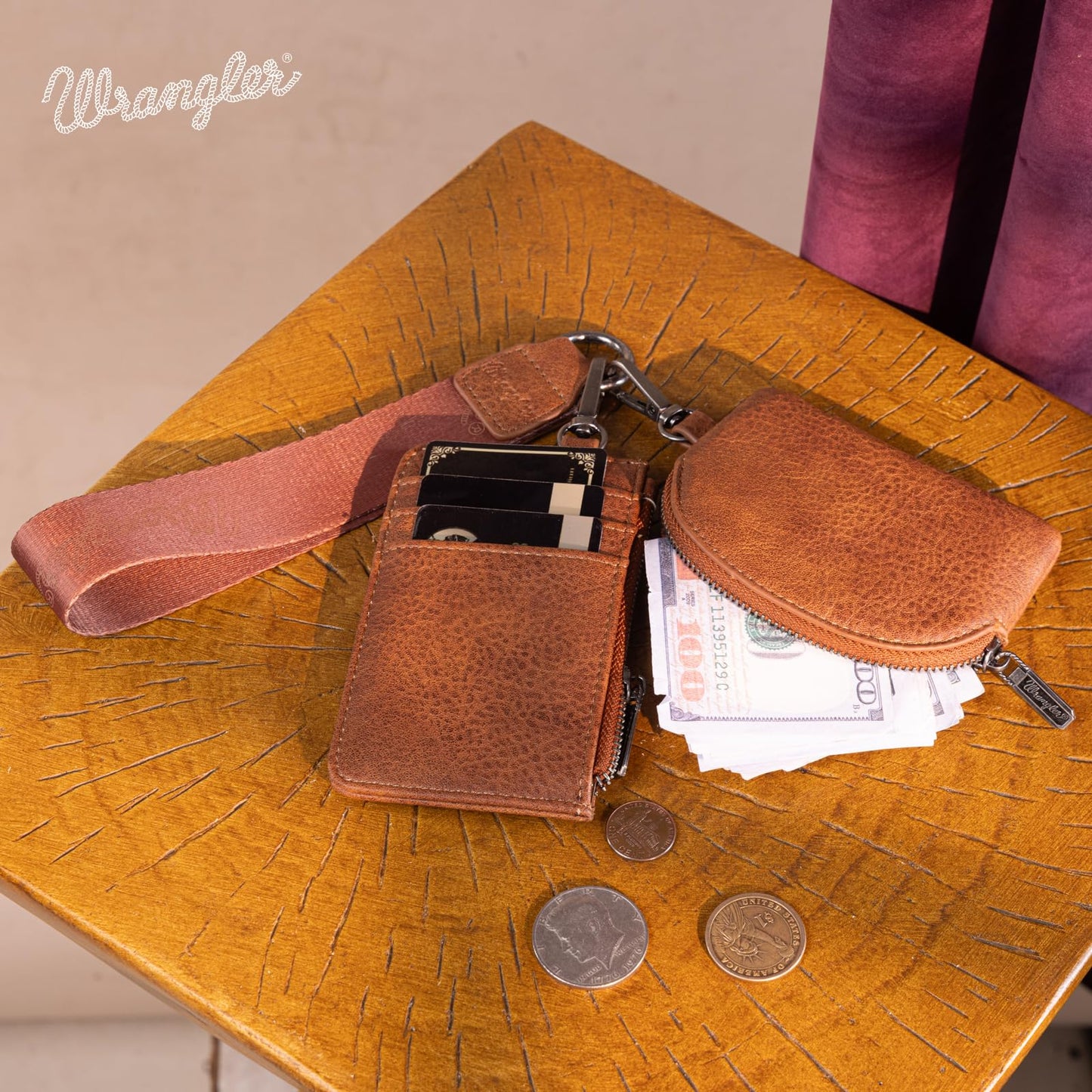 Wrangler Keychain Wristlet Wallets for Women Western Dual Pouch Wristlet Credit Card Holder Wallet WG145-W007LP