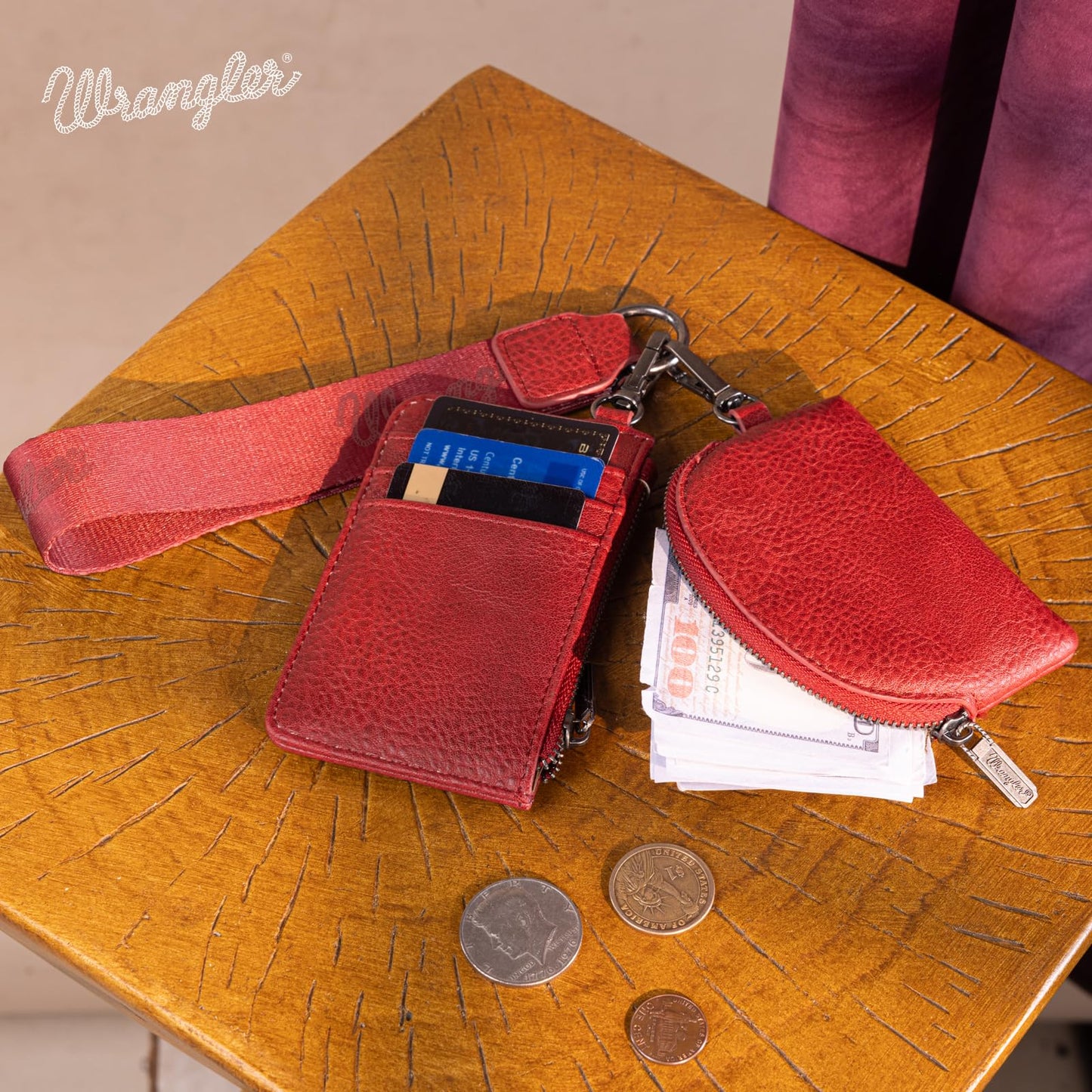 Wrangler Keychain Wristlet Wallets for Women Western Dual Pouch Wristlet Credit Card Holder Wallet WG145-W007LP