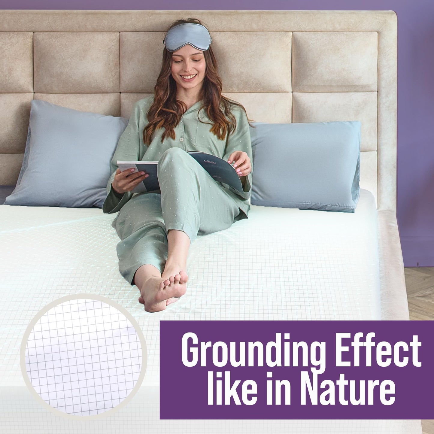 Earth Grounding Fitted Sheet King Size with 12% Silver Fiber & 4% Silk & 84% Organic Cotton -Beige - Soft Earth Grounding Well Bed Sheets