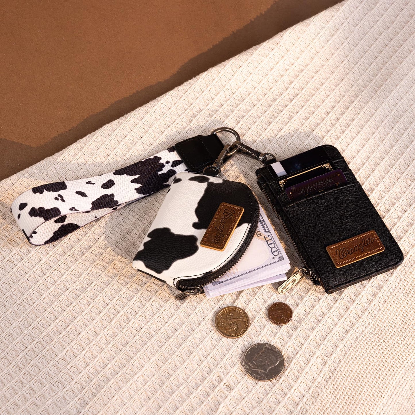 Wrangler Keychain Wristlet Wallets for Women Western Dual Pouch Wristlet Credit Card Holder Wallet WG145-W007LP