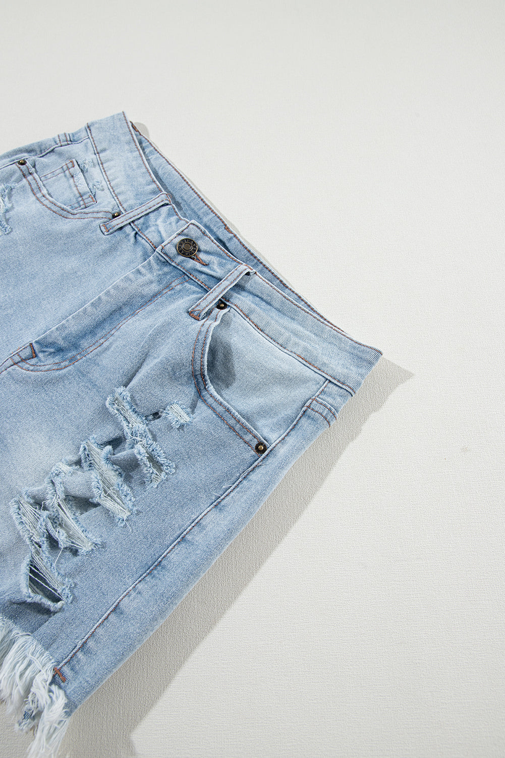 Light Blue Distressed High Waist Denim Shorts